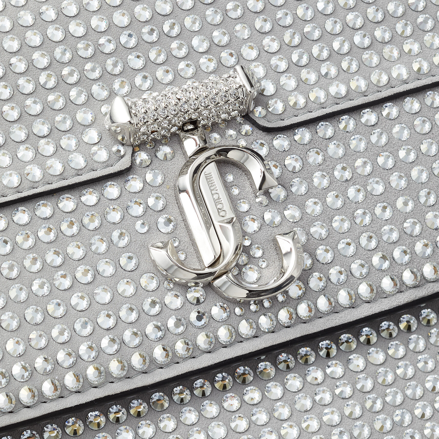 Silver Suede Shoulder Bag with Crystal Embellishment