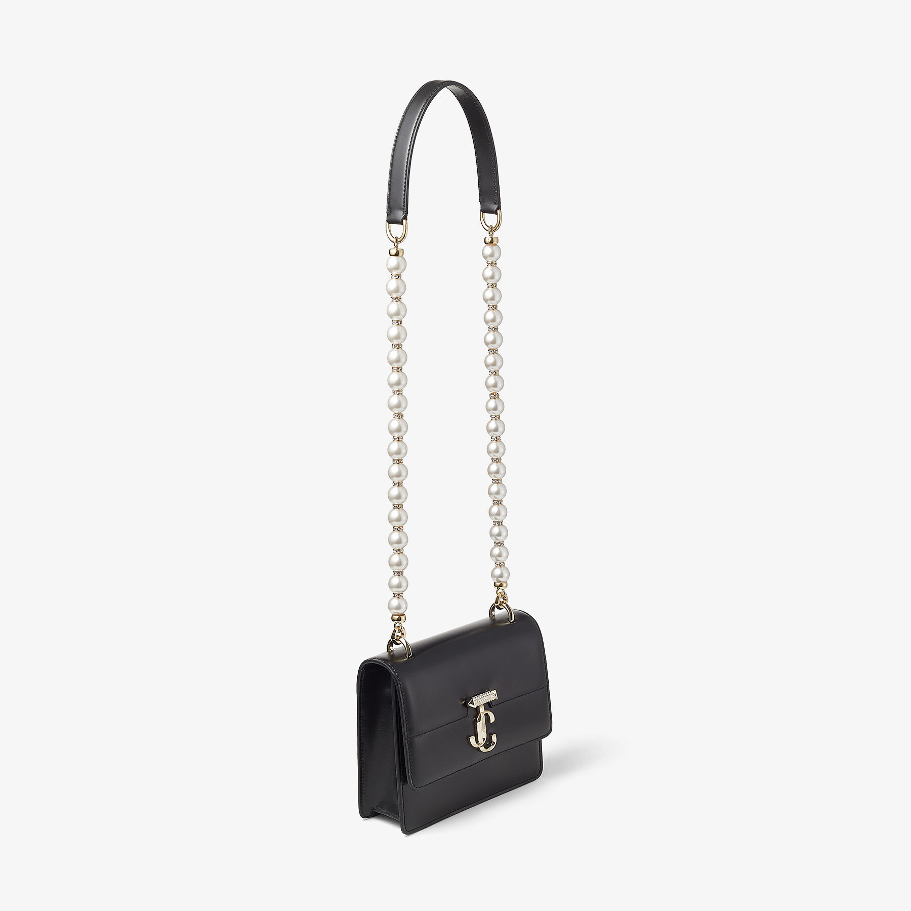 Black Box Leather Shoulder Bag with Pearl Strap | AVENUE