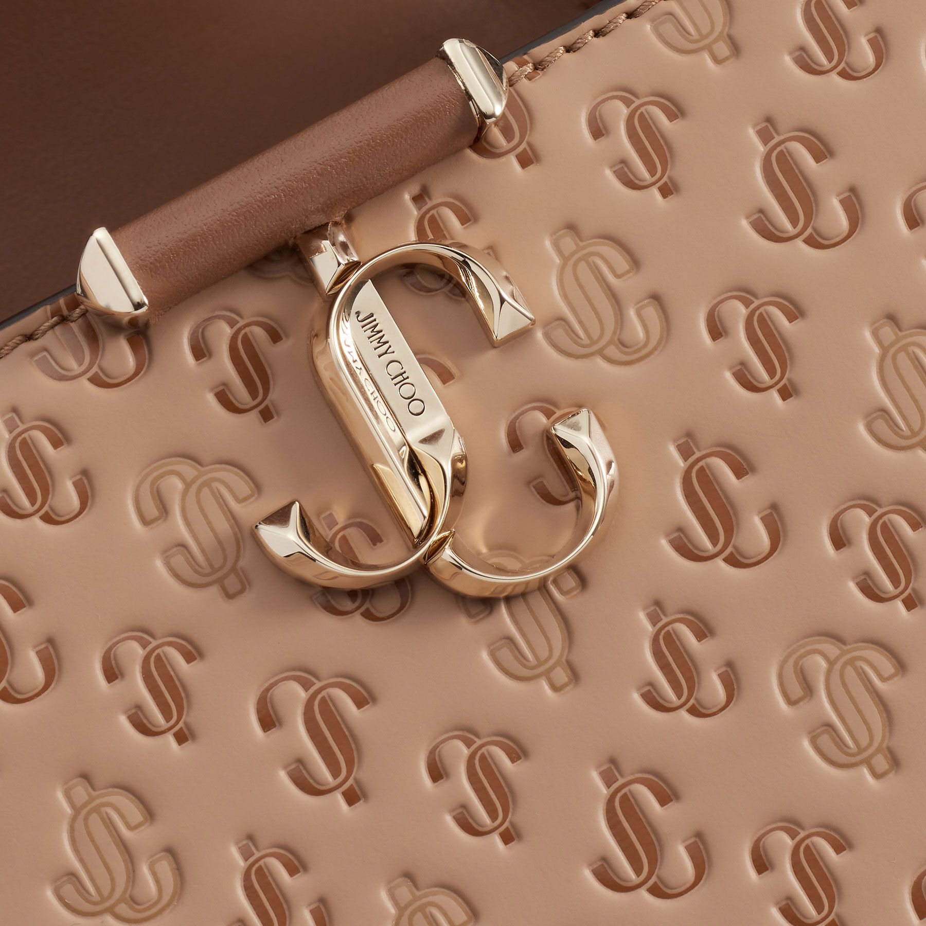 Jimmy Choo カードケース JC LOGO PATTERN・CARAMEL Caramel JC Monogram Pattern and Light Cuoio Calf Leather Top