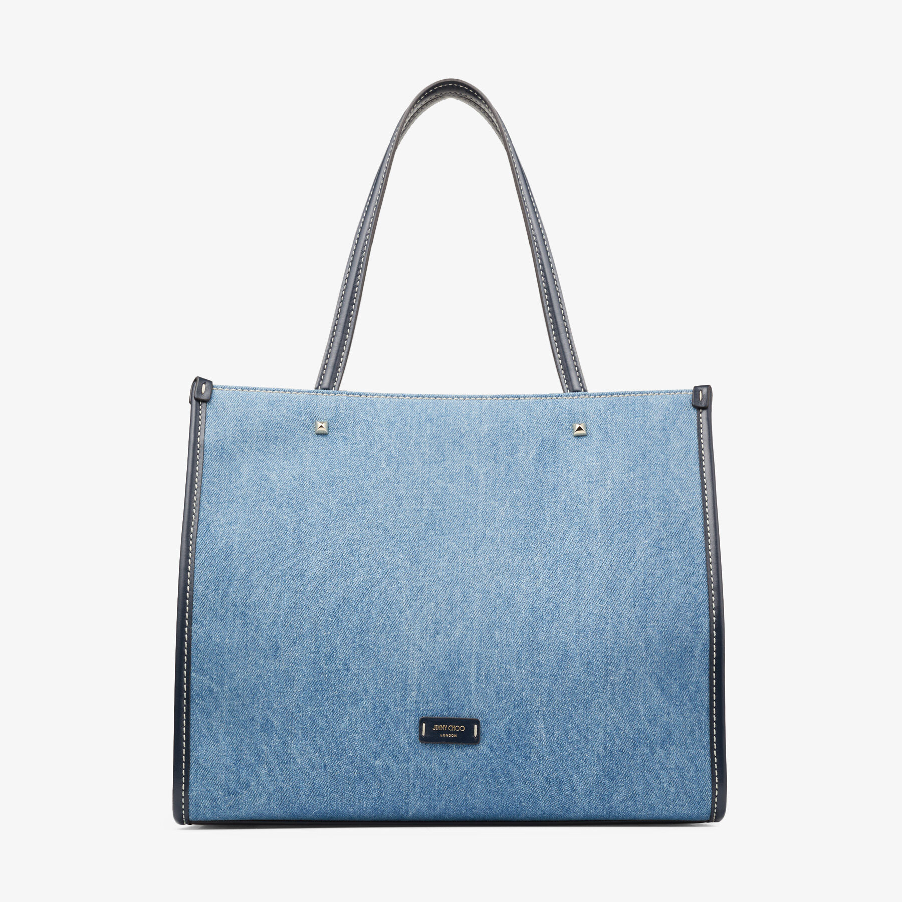 Jimmy Choo Canvas Logo トートバッグ Smoky Blue Beach Tote E/W | Smoky Blue Raffia Embroidered Tote Bag