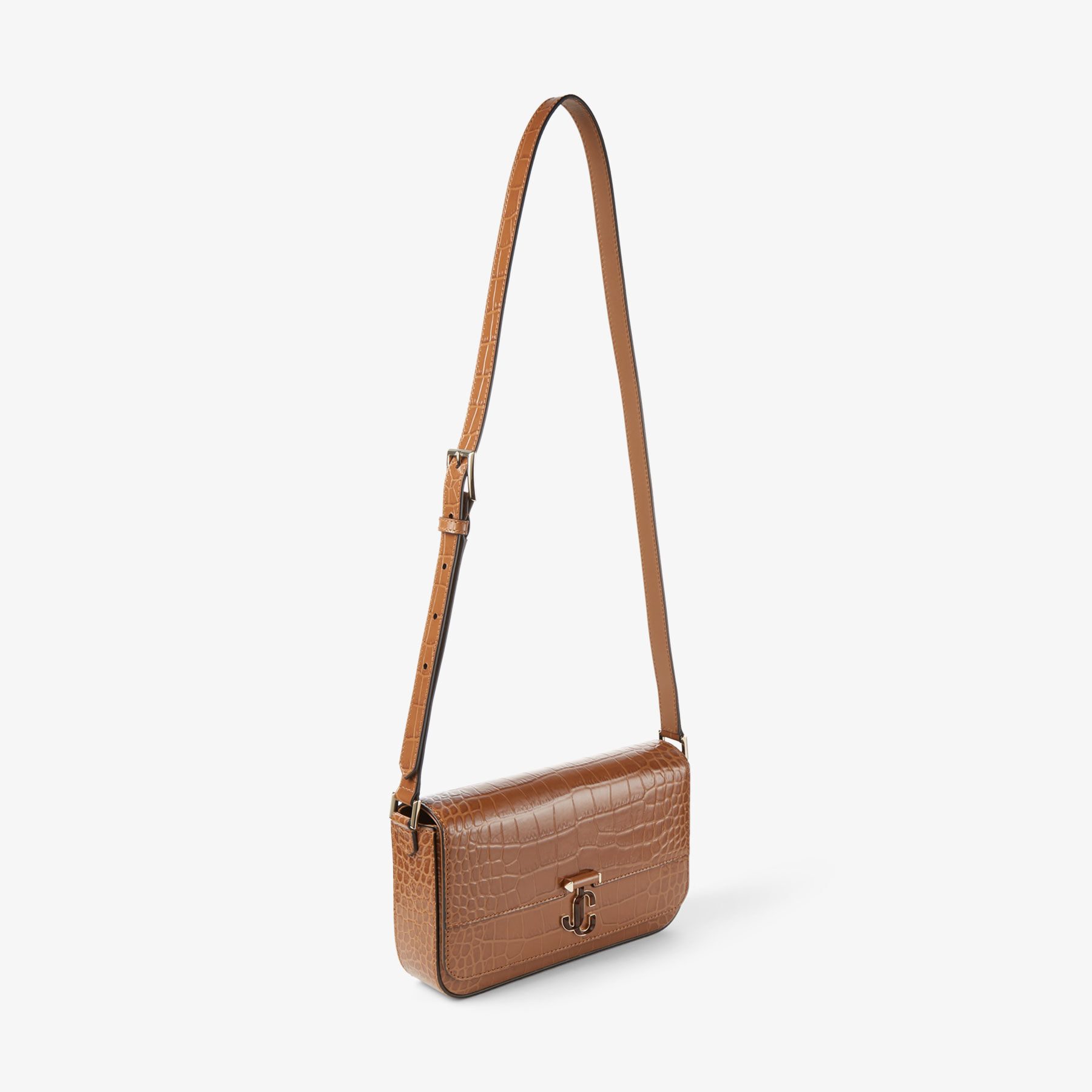 AVENUE XBODY E/W | Tan Croc-Embossed Leather Cross Body Bag