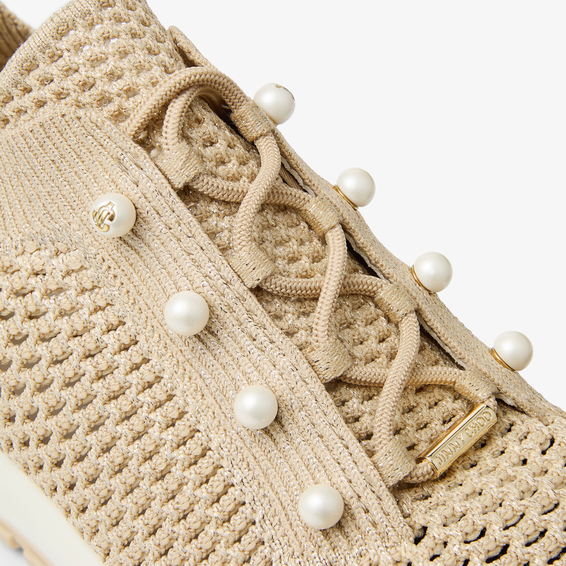 Veles | Light Soft Gold Lurex Crochet Knit Trainers | JIMMY CHOO