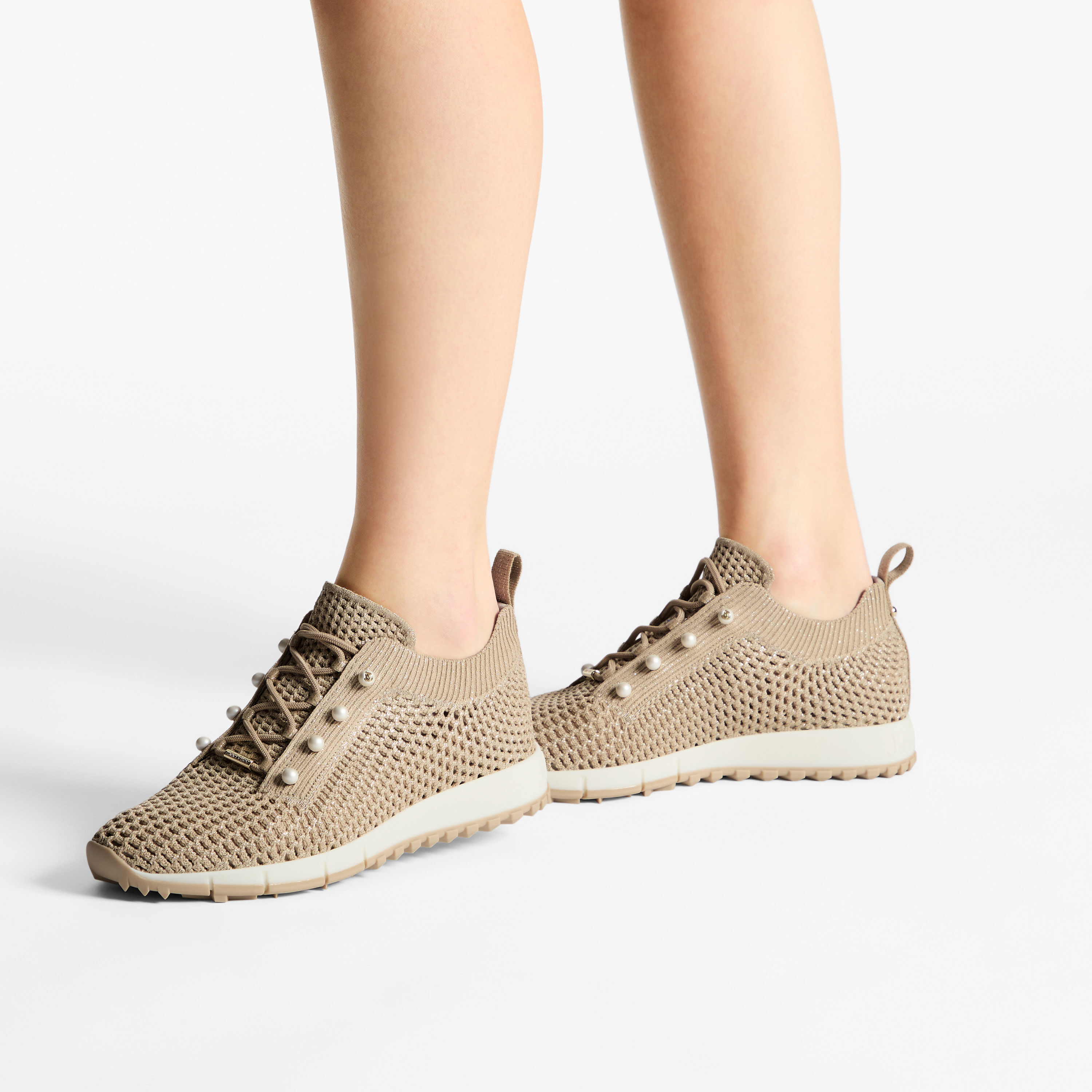 Veles | Light Soft Gold Lurex Crochet Knit Trainers | JIMMY CHOO