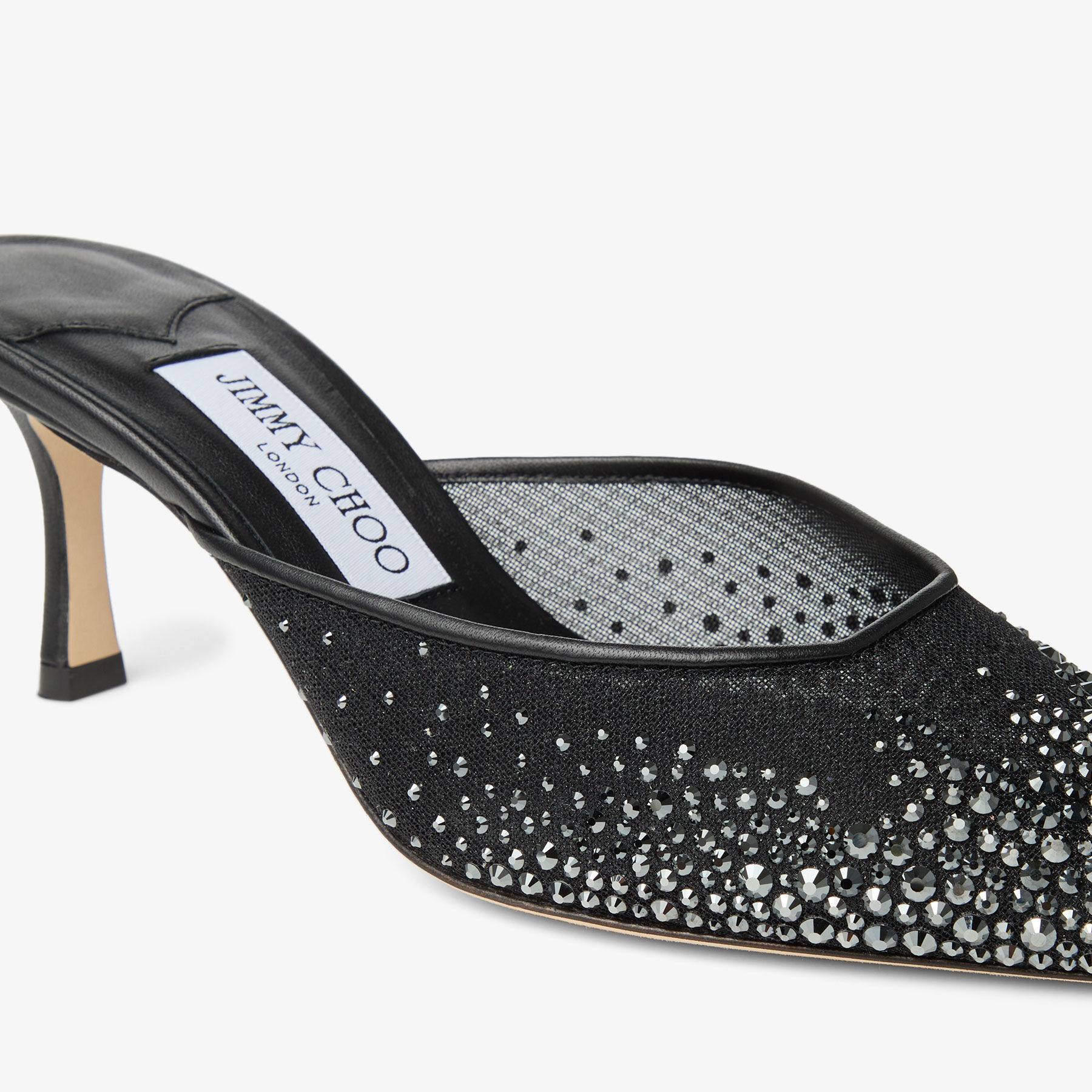 Vivi 65 | Black Crystal Mesh Mules | JIMMY CHOO