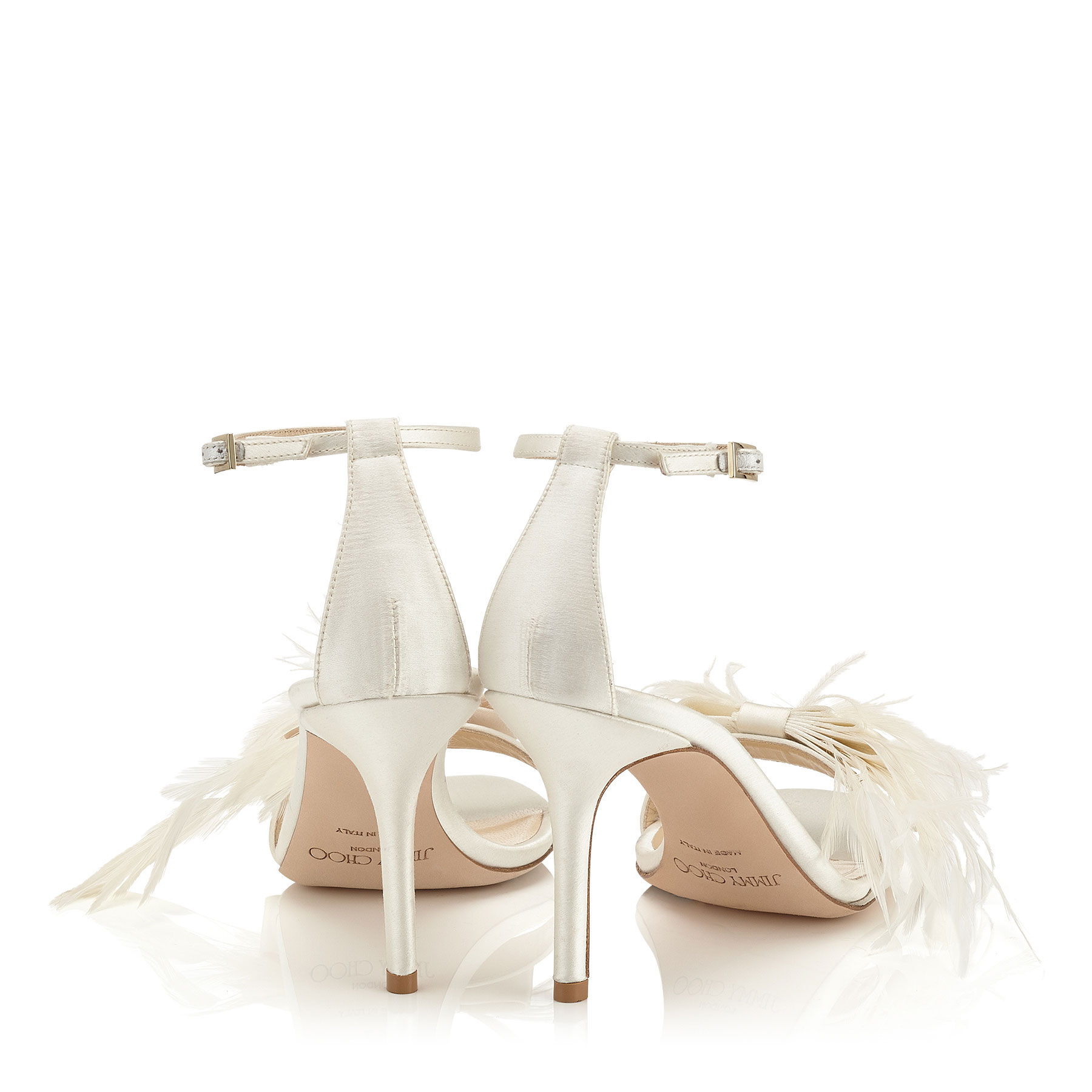 Ivory Satin Sandals with Feather Bow | Vivien 85 | |Cruise