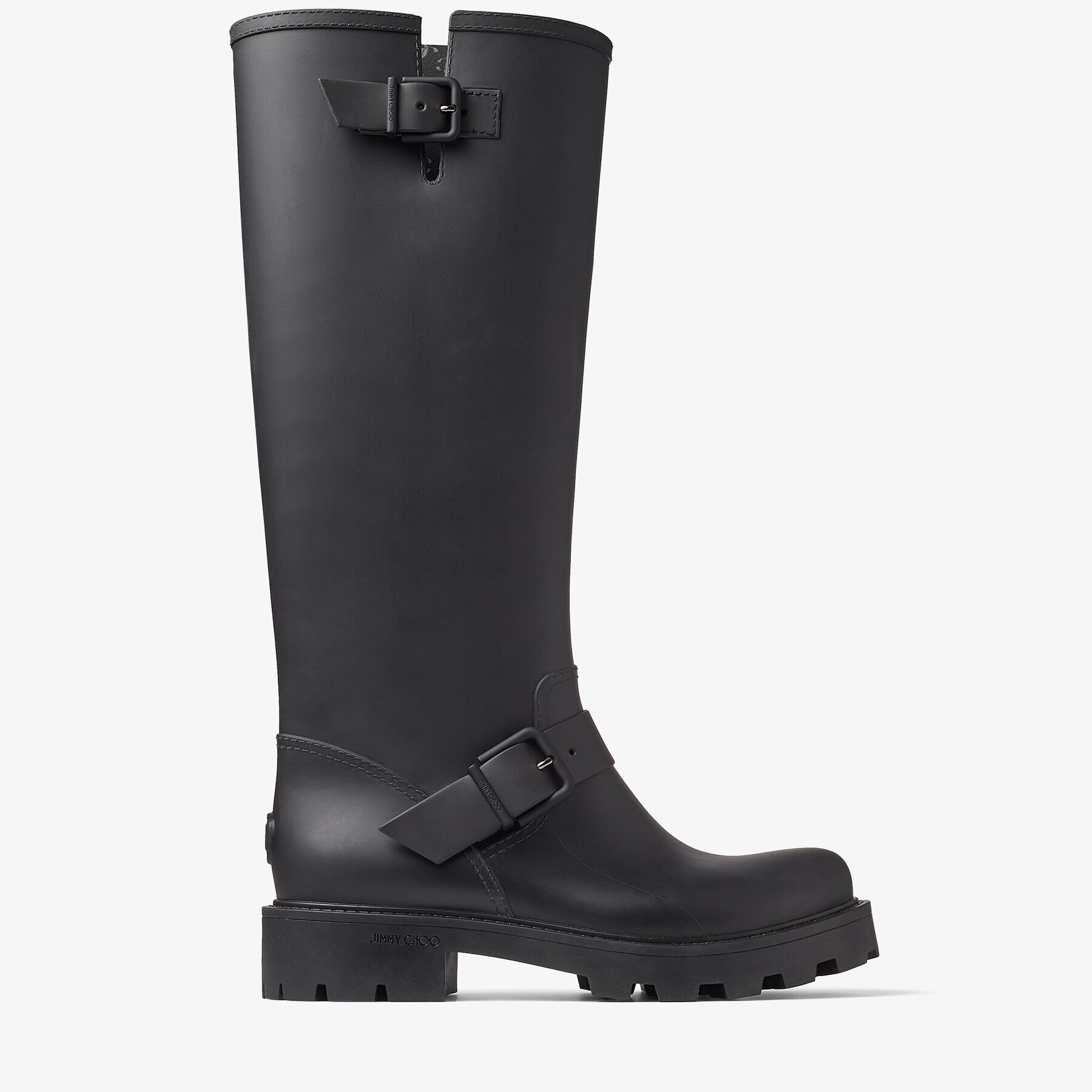 Black Biodegradable Rubber Knee-High Rain Boots | YAEL FLAT