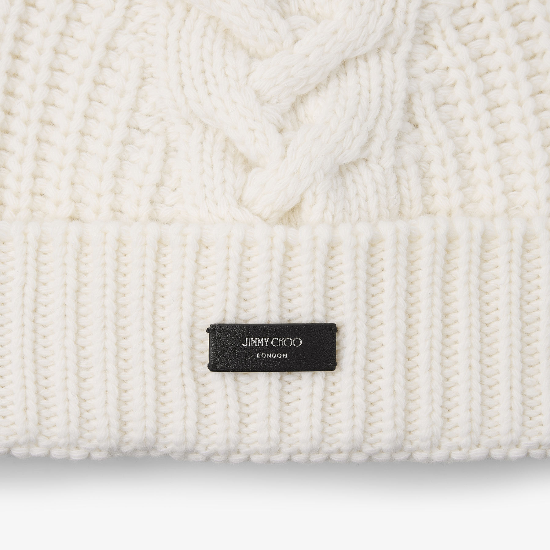 Yuki Cable | Latte Cable Knit Beanie with Leather Logo Tag | JIMMY