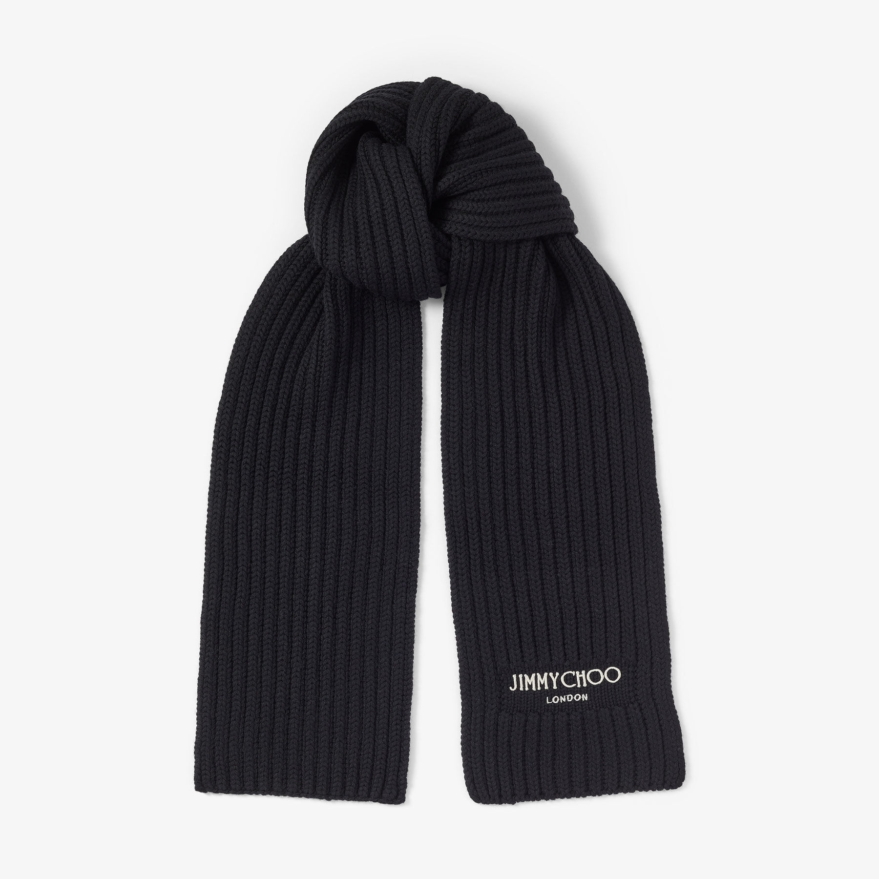 YUKIKO | Black Cashwool Knit Scarf | Winter Capsule | JIMMY CHOO