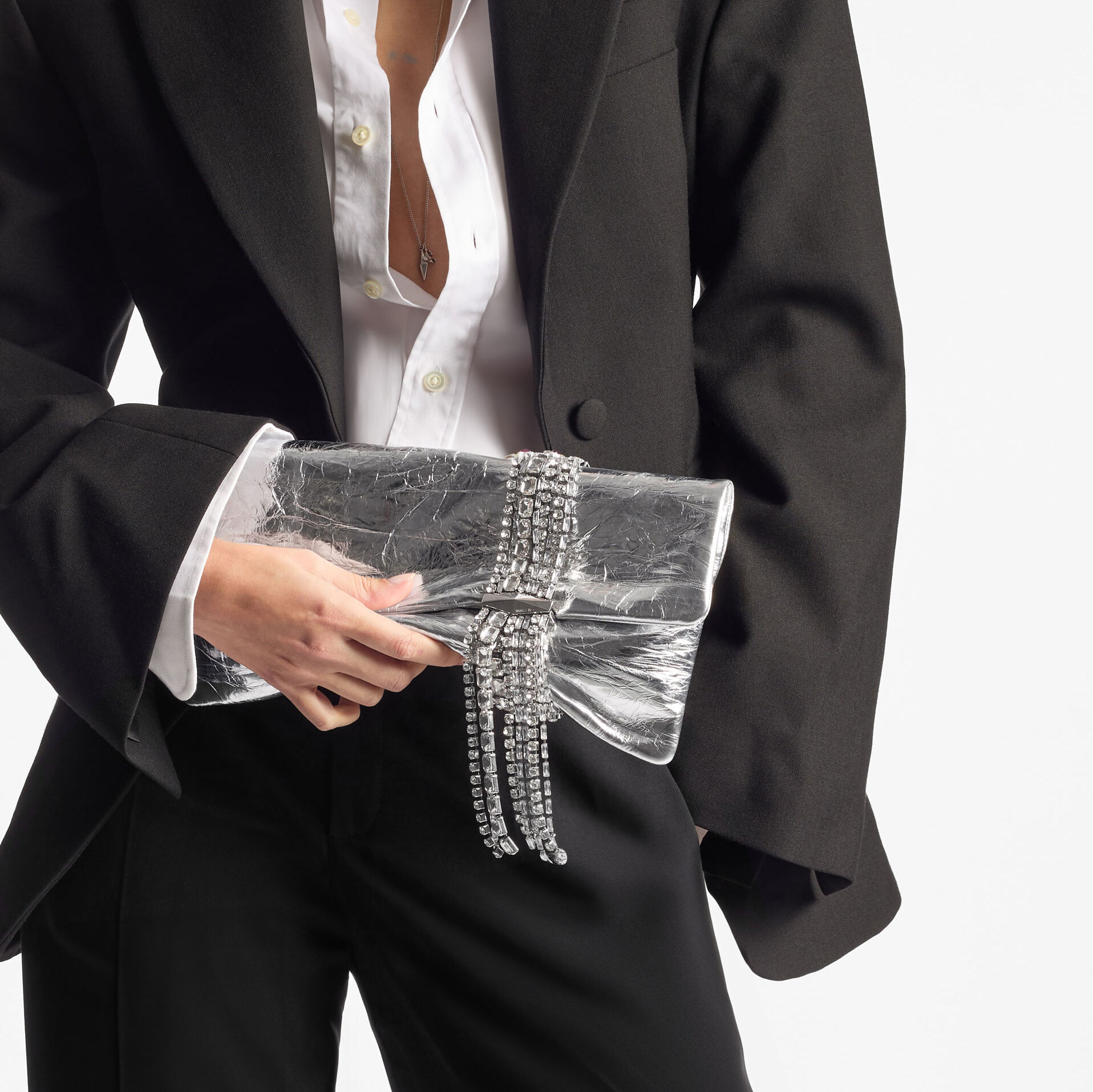 Zandra | Silver Vintage Metallic Leather Clutch Bag | JIMMY CHOO