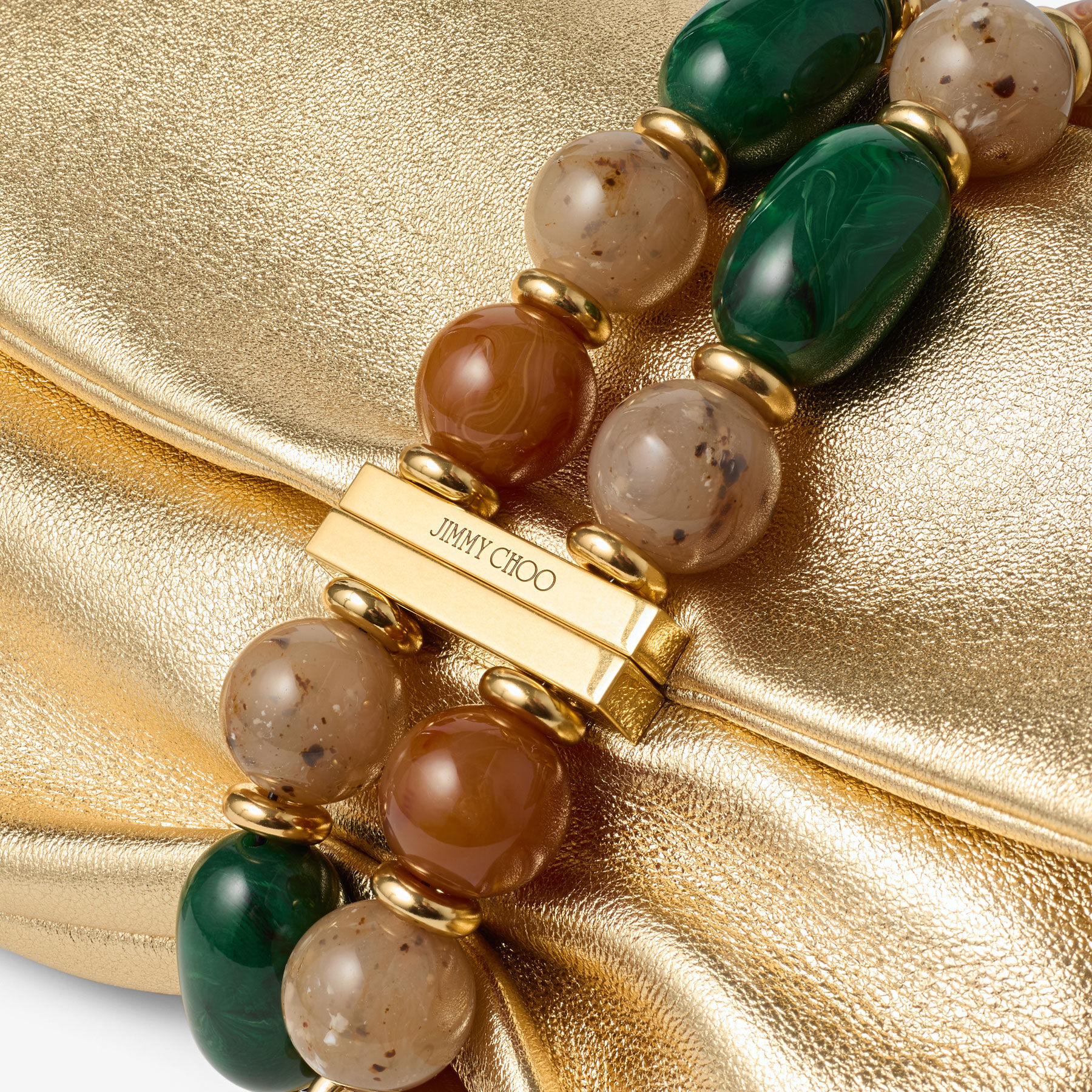 Zandra | Gold Metallic Nappa Leather Clutch Bag with Beaded