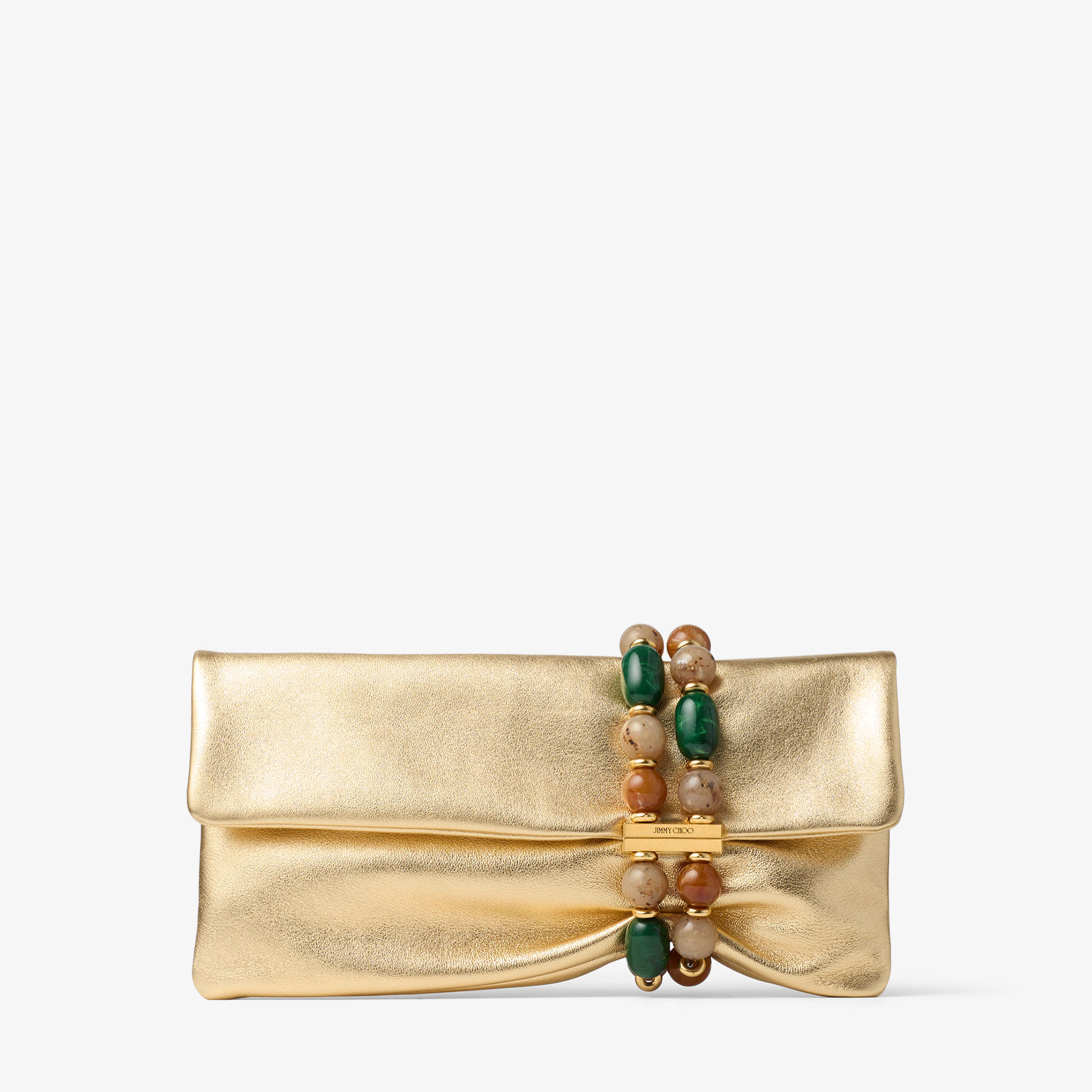 Jimmy Choo ゴールド クラッチバッグ Zandra | Gold Metallic Nappa Leather Clutch Bag with Beaded
