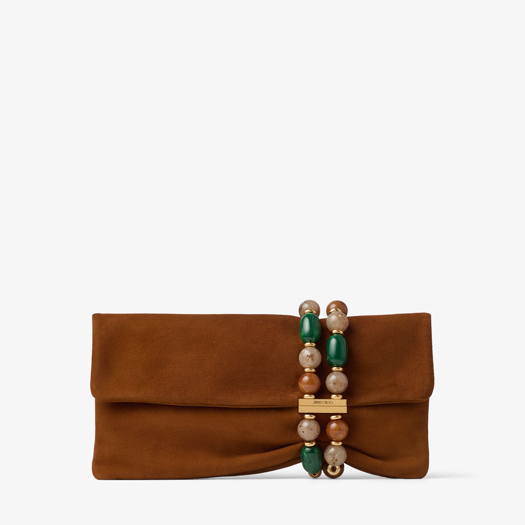 Zandra | Tan Suede Clutch Bag with Beaded Bracelet | JIMMY CHOO