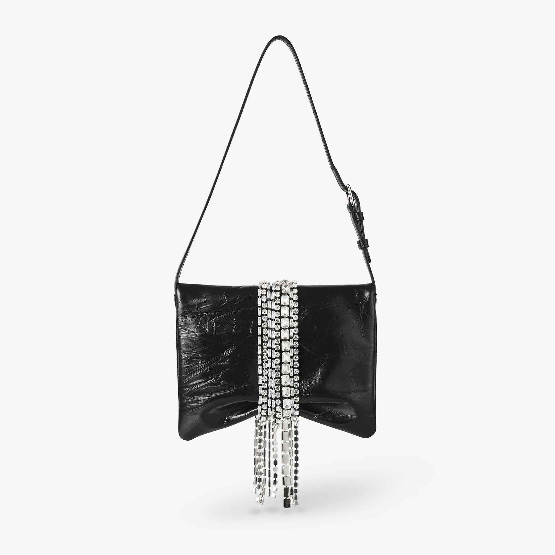 JIMMY CHOO Zandra Shoulder クリスタルメタリック レザーバッグ Zandra Shoulder |Black Metallic Leather Shoulder Bag with
