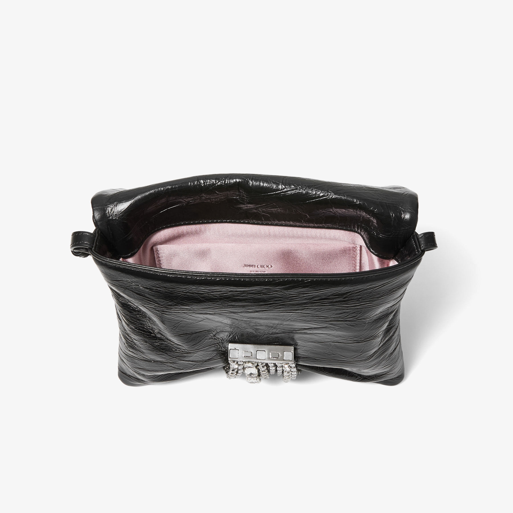 Zandra Shoulder | Black Metallic Leather Shoulder Bag with