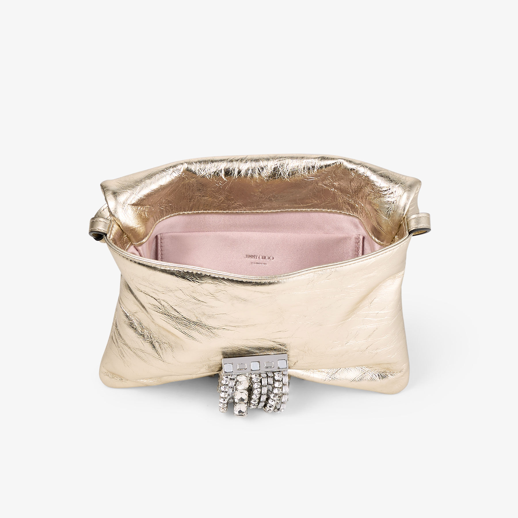 JIMMY CHOO Zandra Shoulder クリスタルメタリック レザーバッグ Zandra Shoulder |Black Metallic Leather Shoulder Bag with