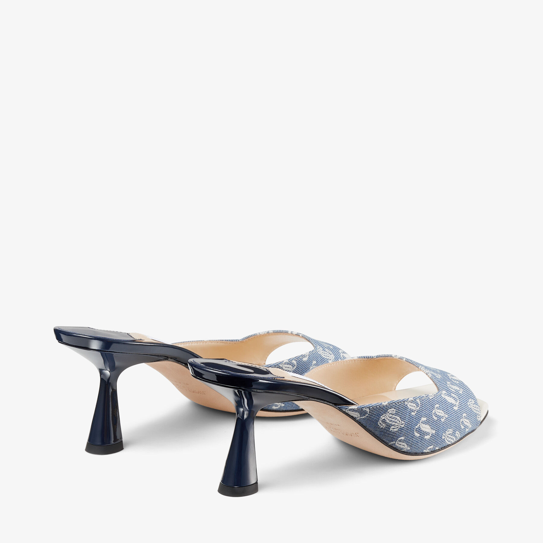 ZANIA 65 | Denim JC Monogram and Latte Patent Leather Mules