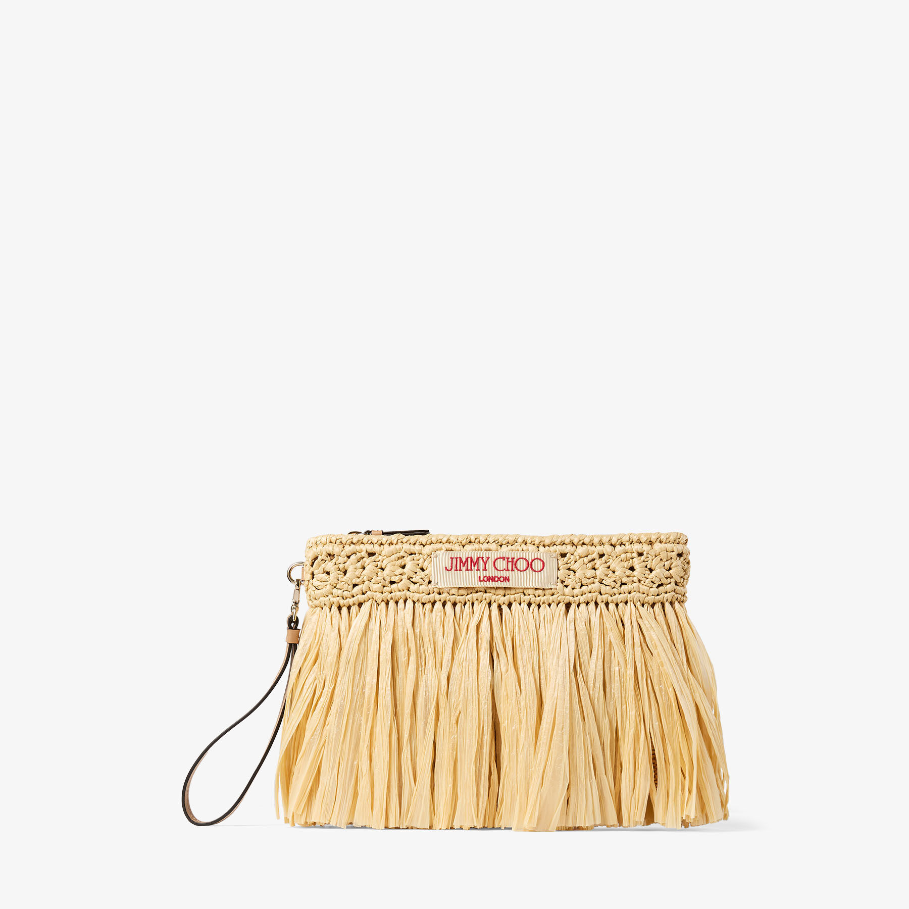 Zipped Flat Pouch | Natural and Light Gold Woven Raffia Zipped