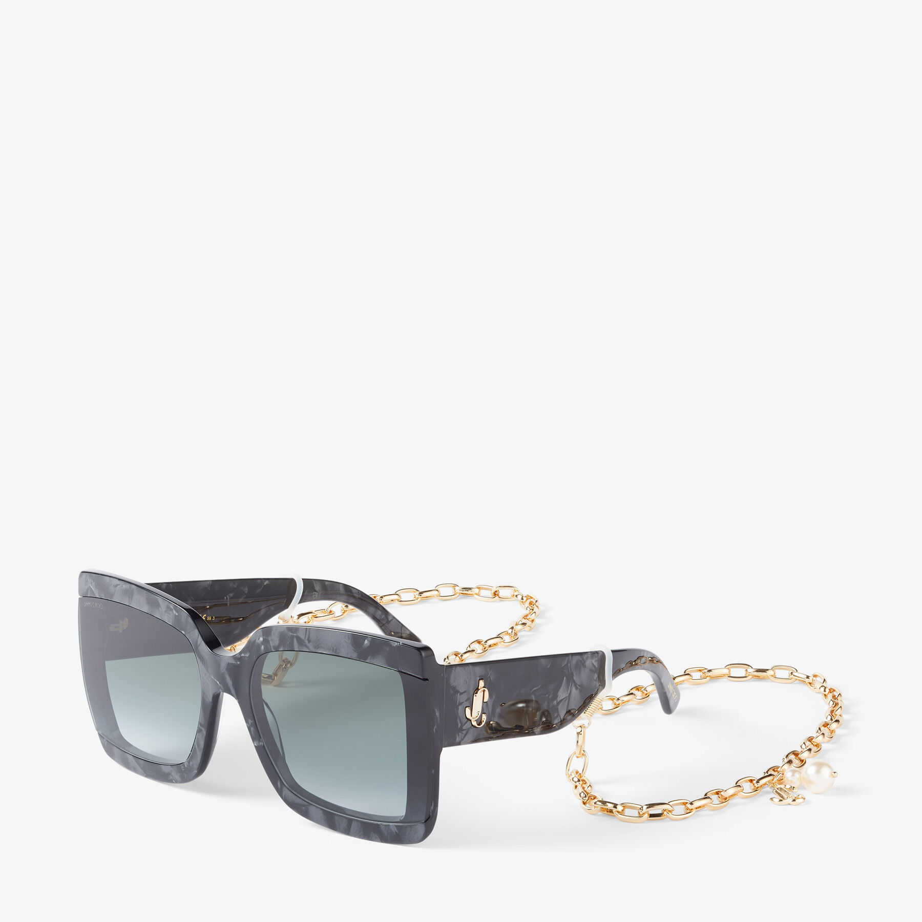 Grey Mother of Pearl Square-Frame Sunglasses with Detachable