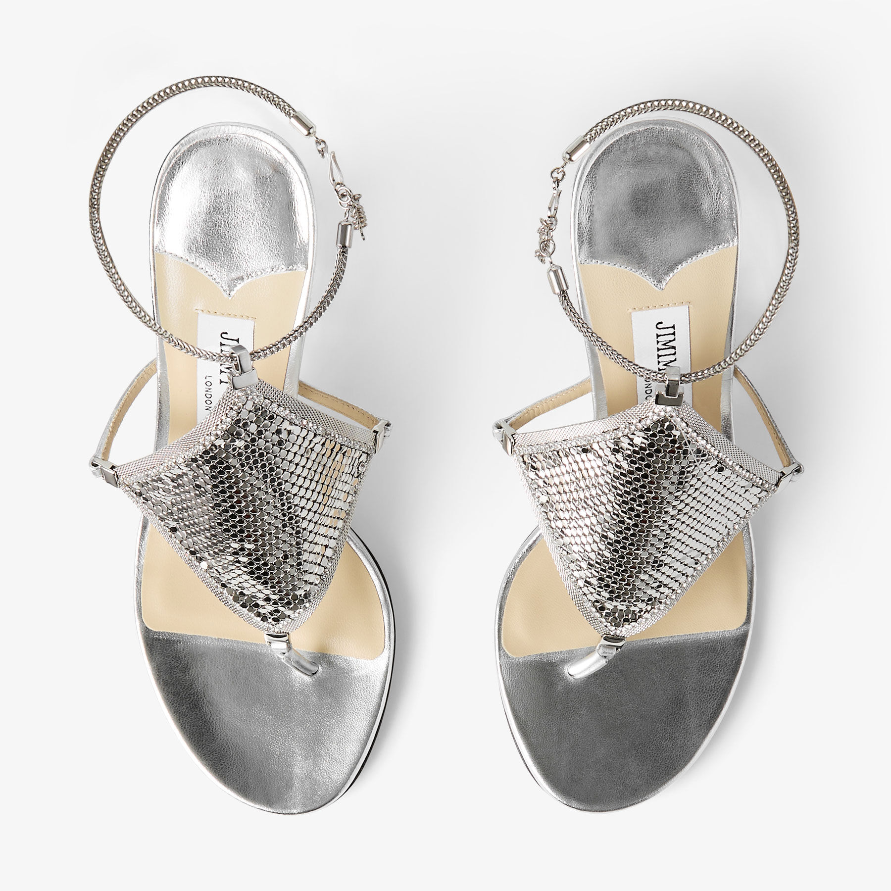 Thong | Metallic Nappa Leather Sandal with Metal Mesh | JIMMY CHOO