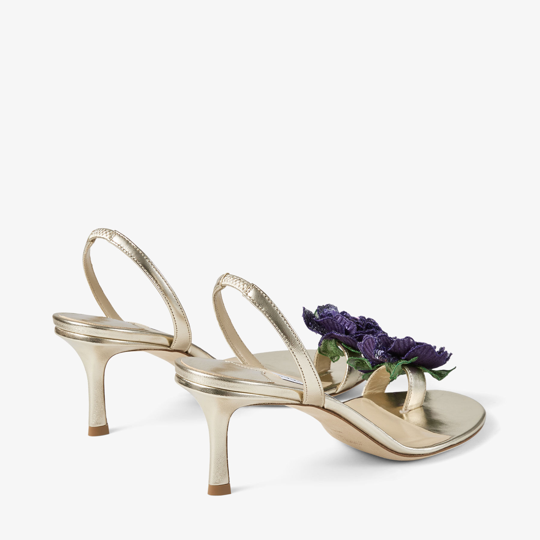 Flower |Metallic Nappa Leather Sandal with Flower Corsage | JIMMY CHOO