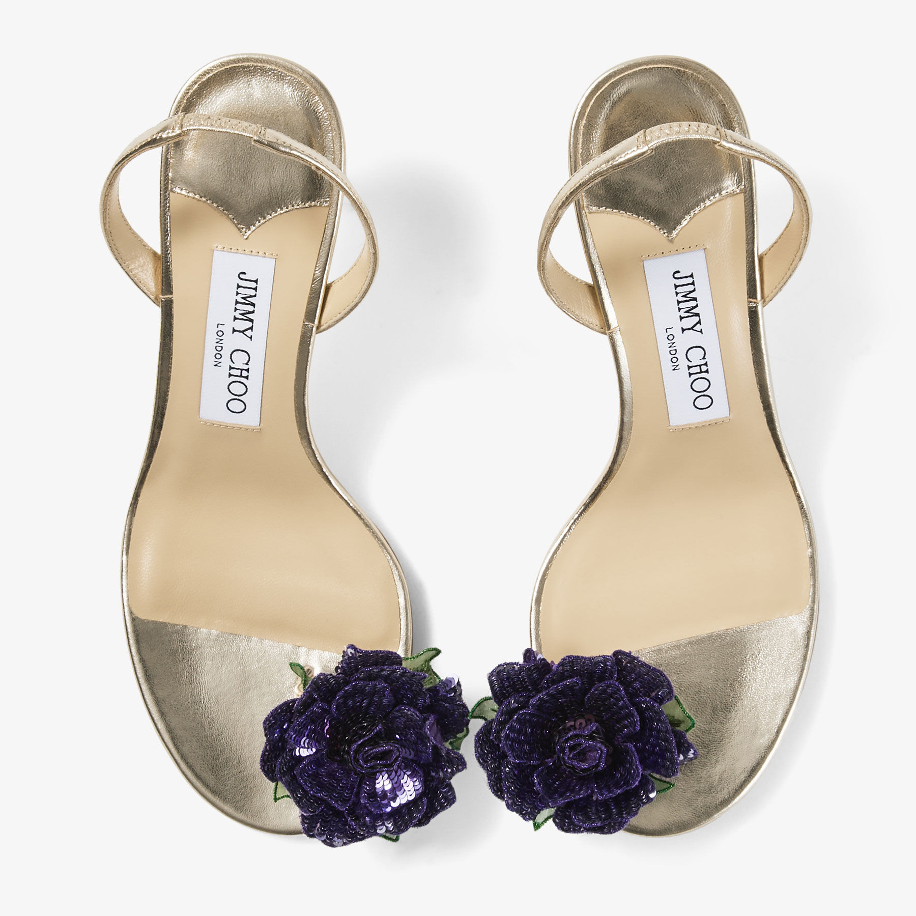 Flower |Metallic Nappa Leather Sandal with Flower Corsage | JIMMY CHOO