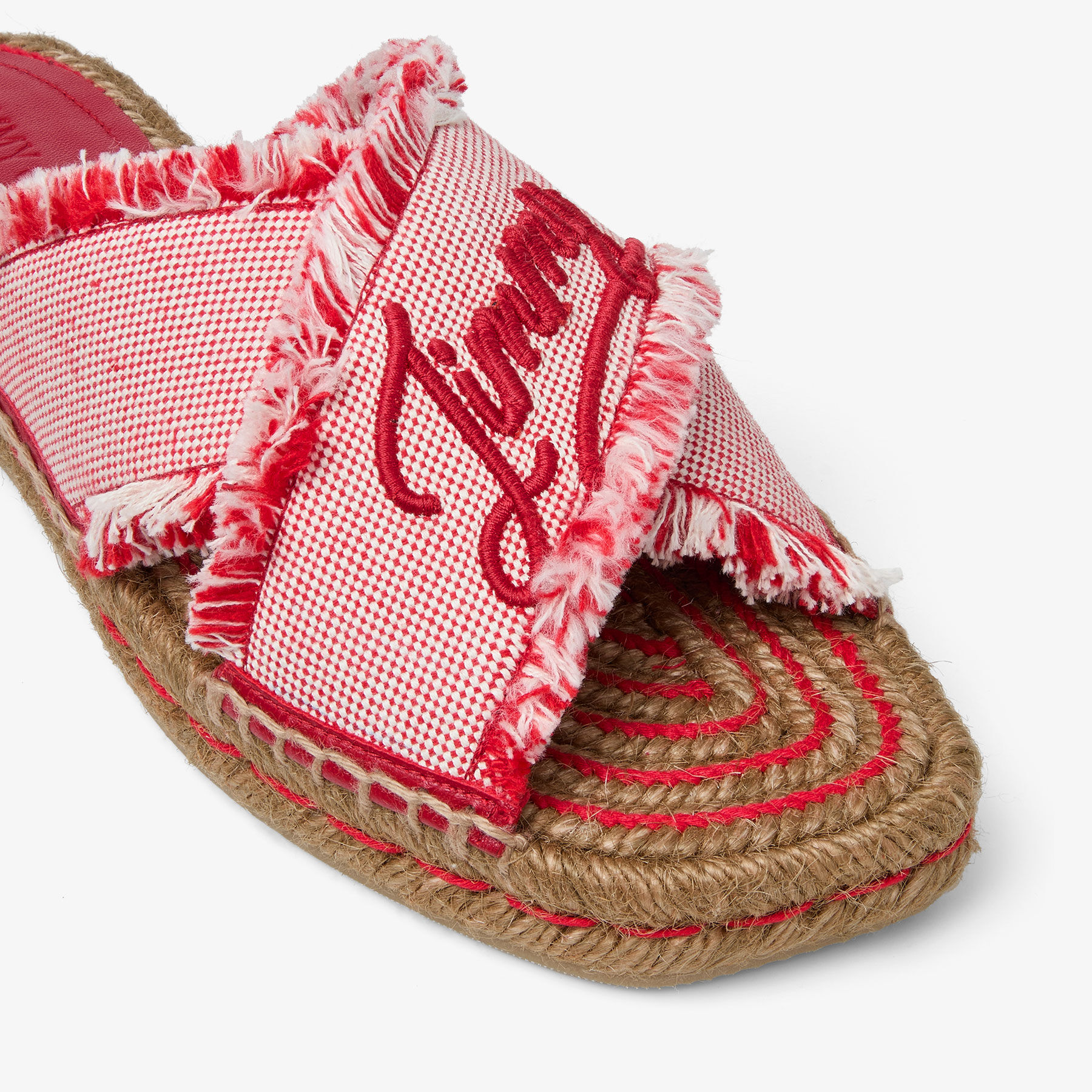 Aciel Sandal Flat | Ruby Red Mix Frayed Flecked Canvas Flat