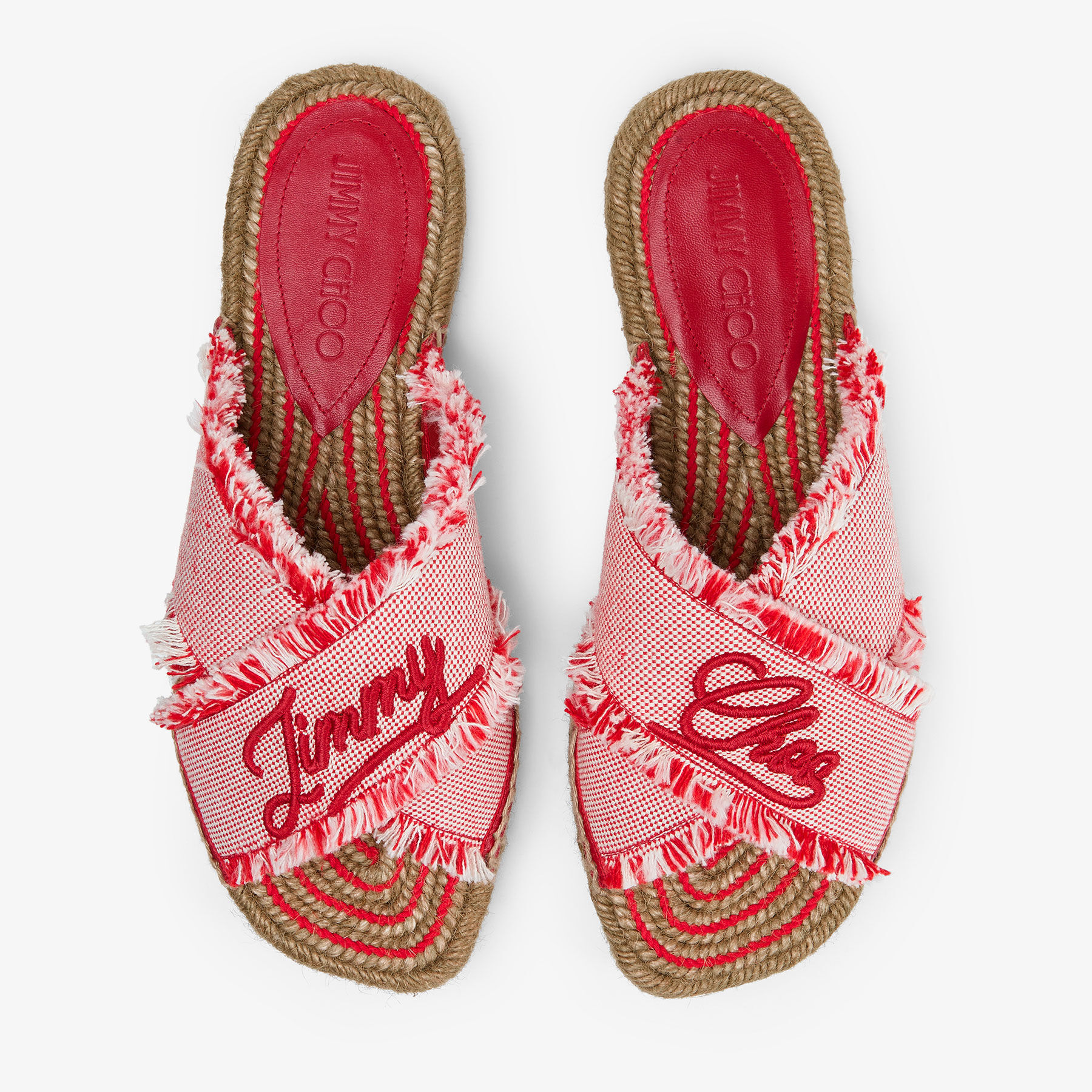 Aciel Sandal Flat | Ruby Red Mix Frayed Flecked Canvas Flat
