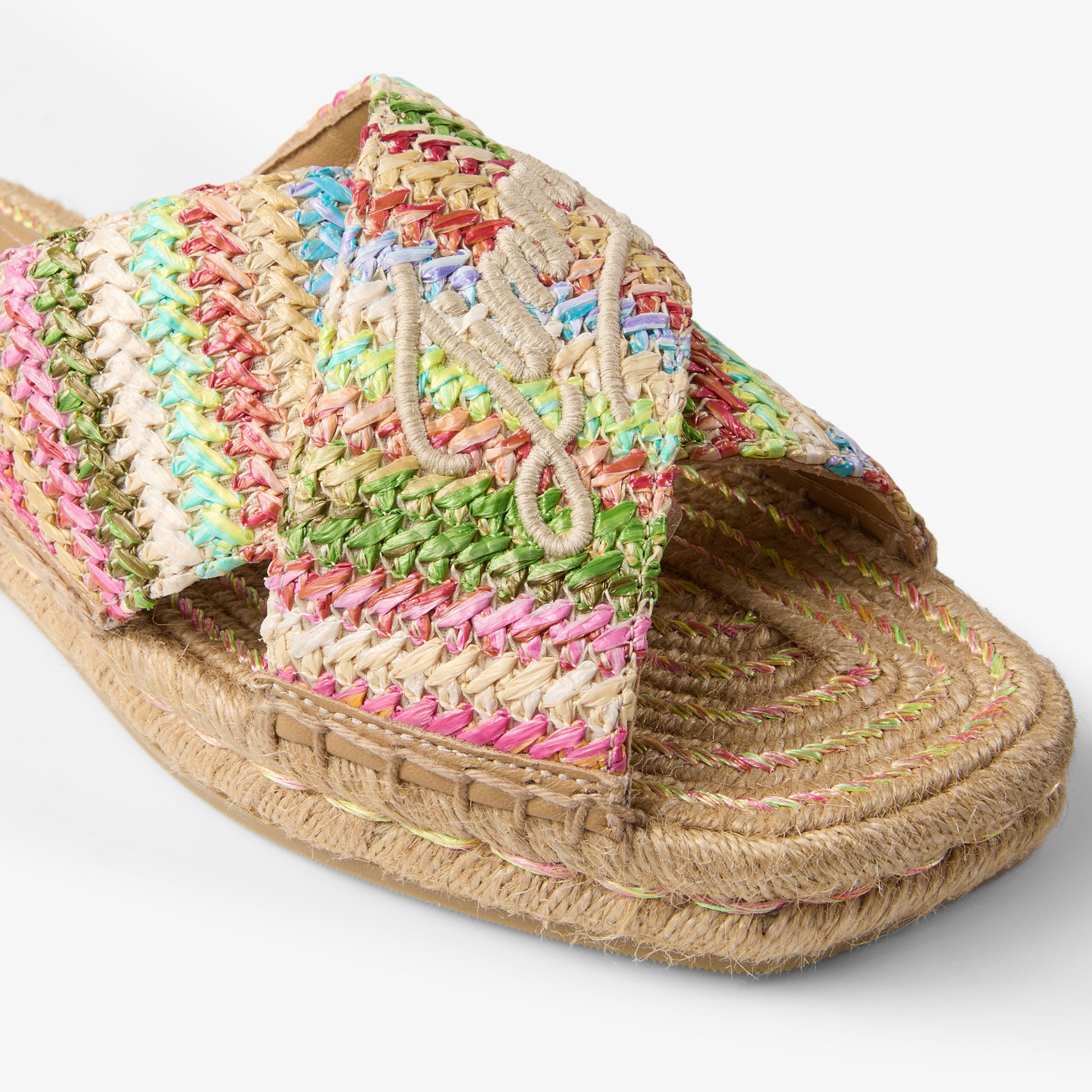 Aciel Sandal Flat | Ecru Striped Raffia Sandals | JIMMY CHOO