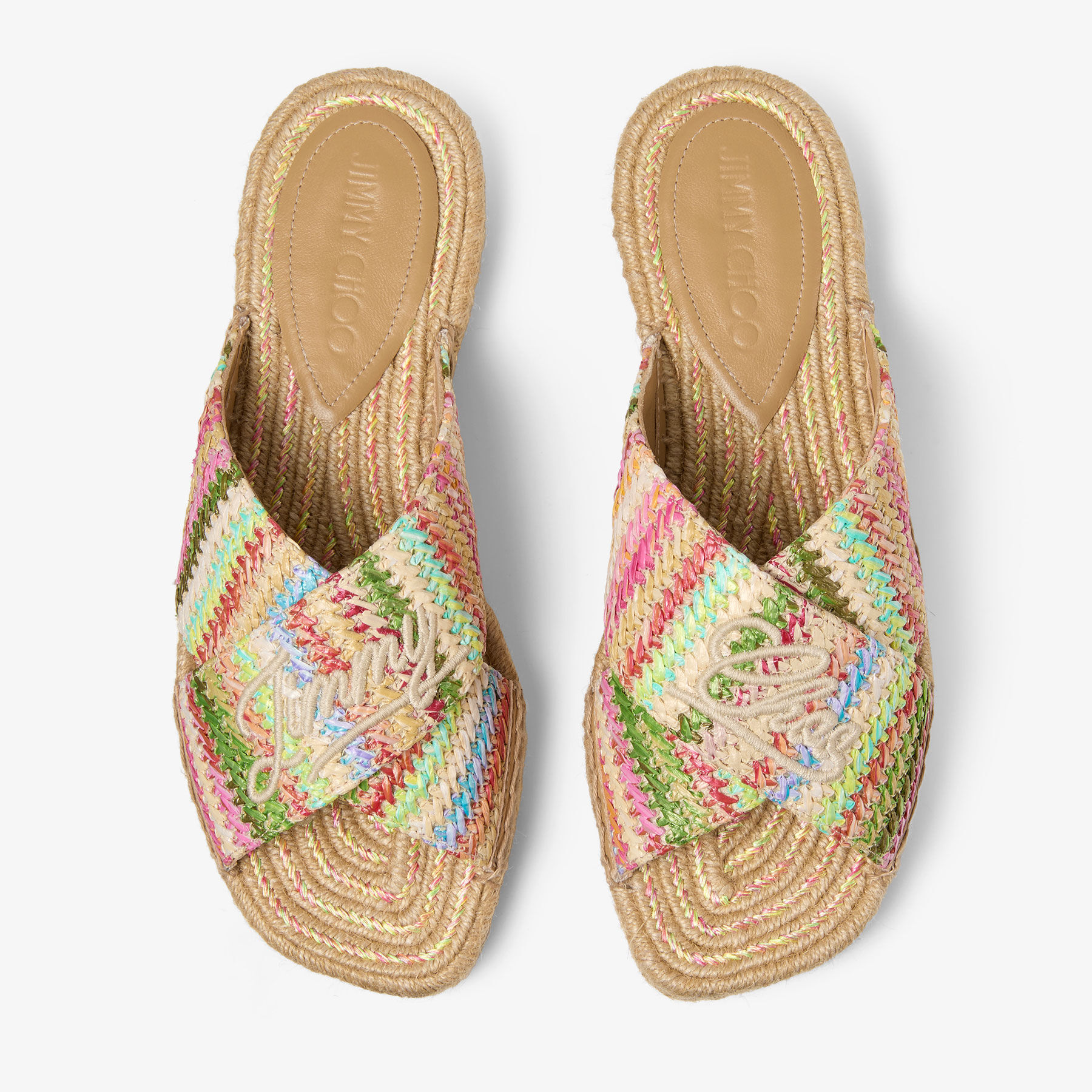Jimmy Choo【関税送料込】Aciel ラフィアサンダル 10mm Aciel Sandal Flat | Ecru Striped Raffia Sandals | JIMMY CHOO