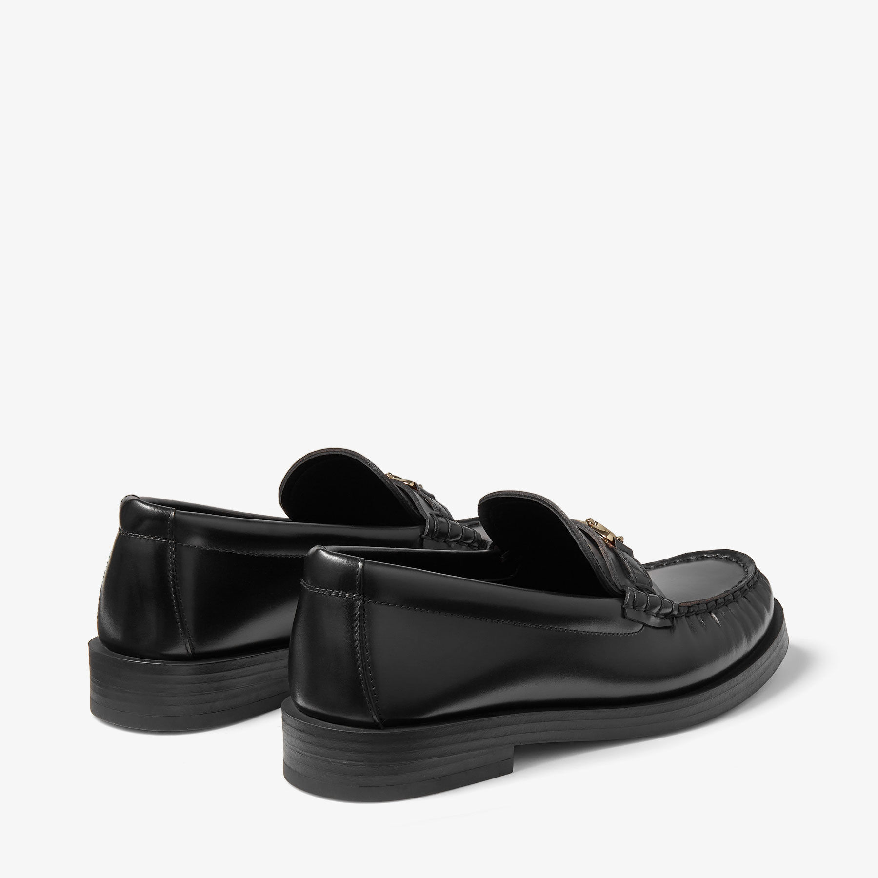 Addie/JC | Black Box Calf Leather Flat Loafers with JC
