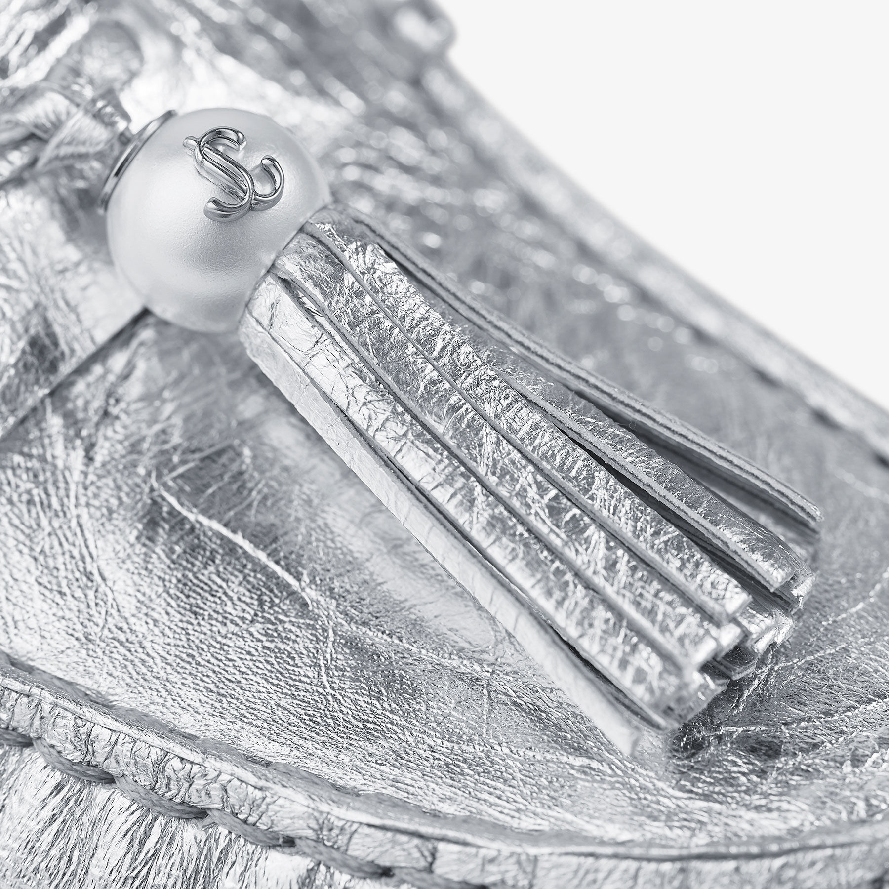 Addie/Pearl | Silver Metallic Leather Loafers | JIMMY CHOO