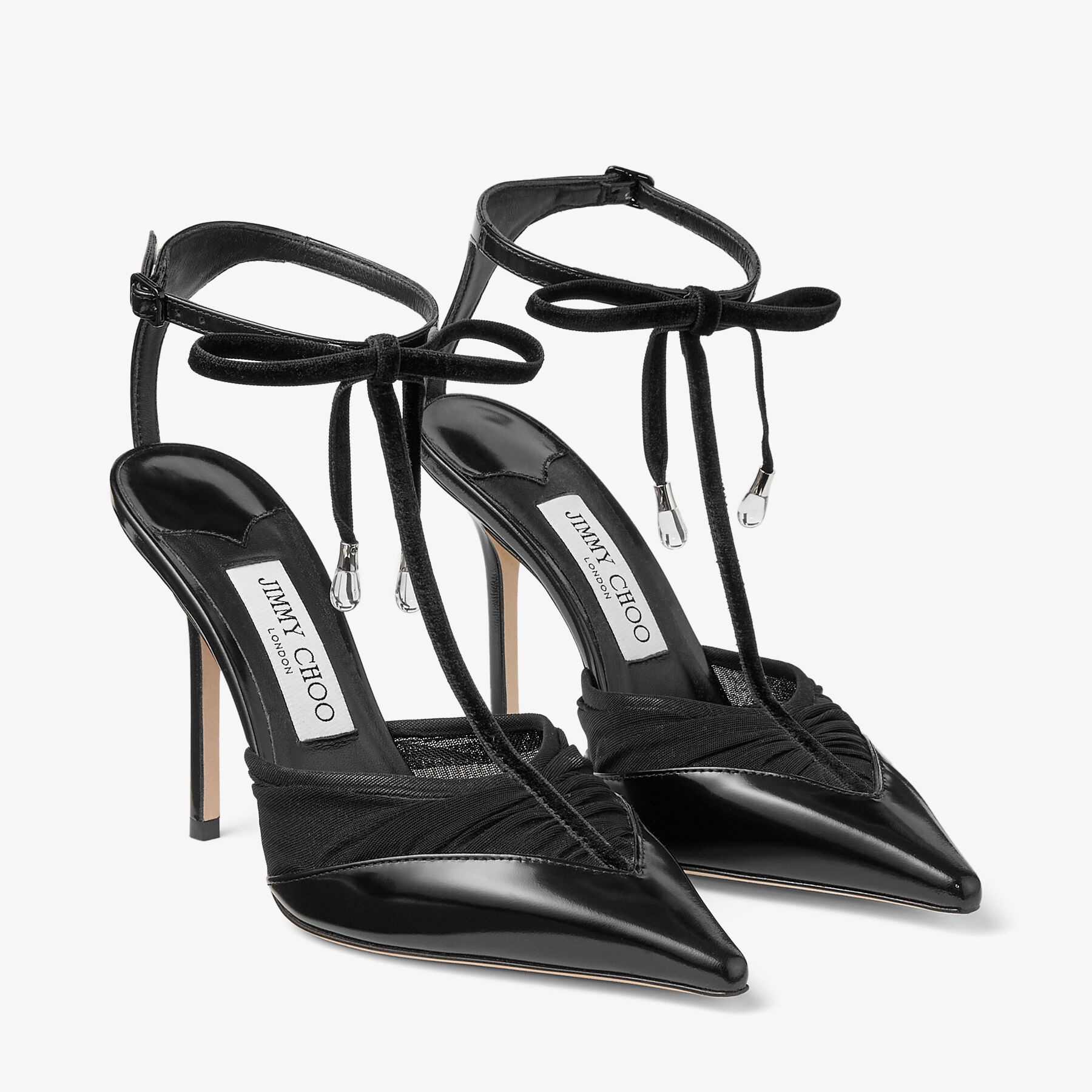 Afia Mesh 100 | Black Spazzolato and Ruched Tulle Pumps | JIMMY CHOO