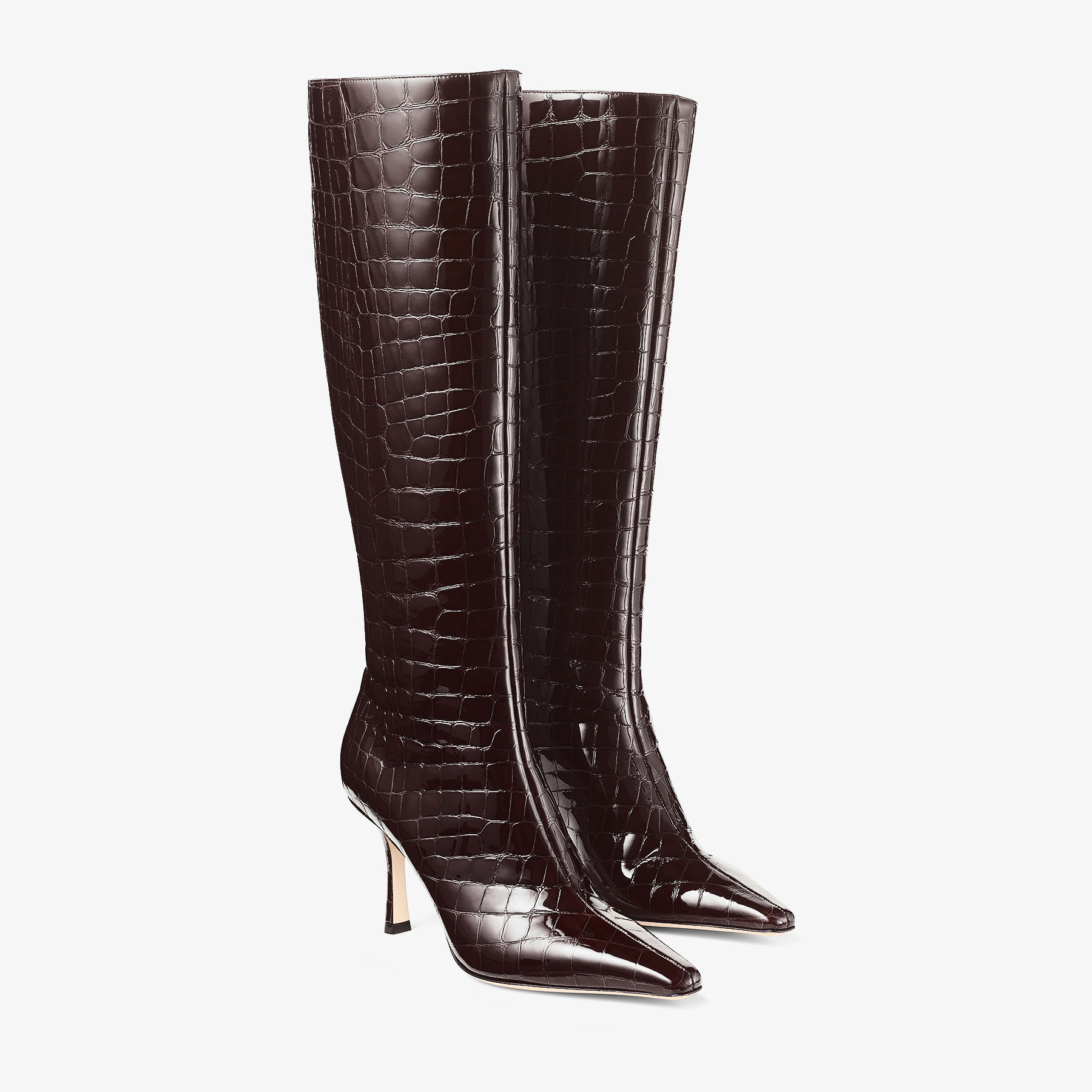 Agathe Knee Boot 85 | Sambuco Shiny Croc Embossed Leather Knee
