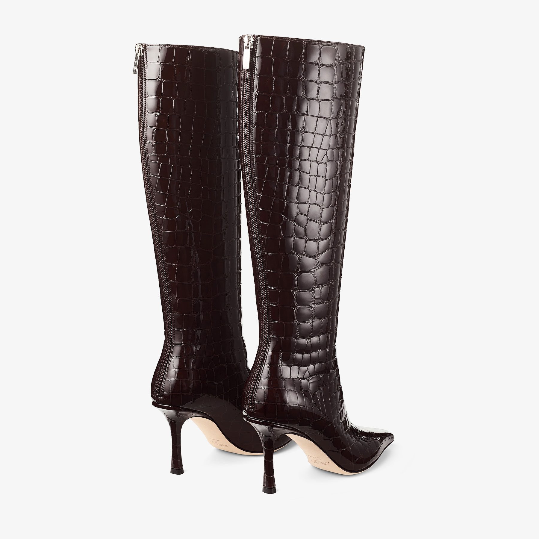 Agathe Knee Boot 85 | Sambuco Shiny Croc Embossed Leather Knee