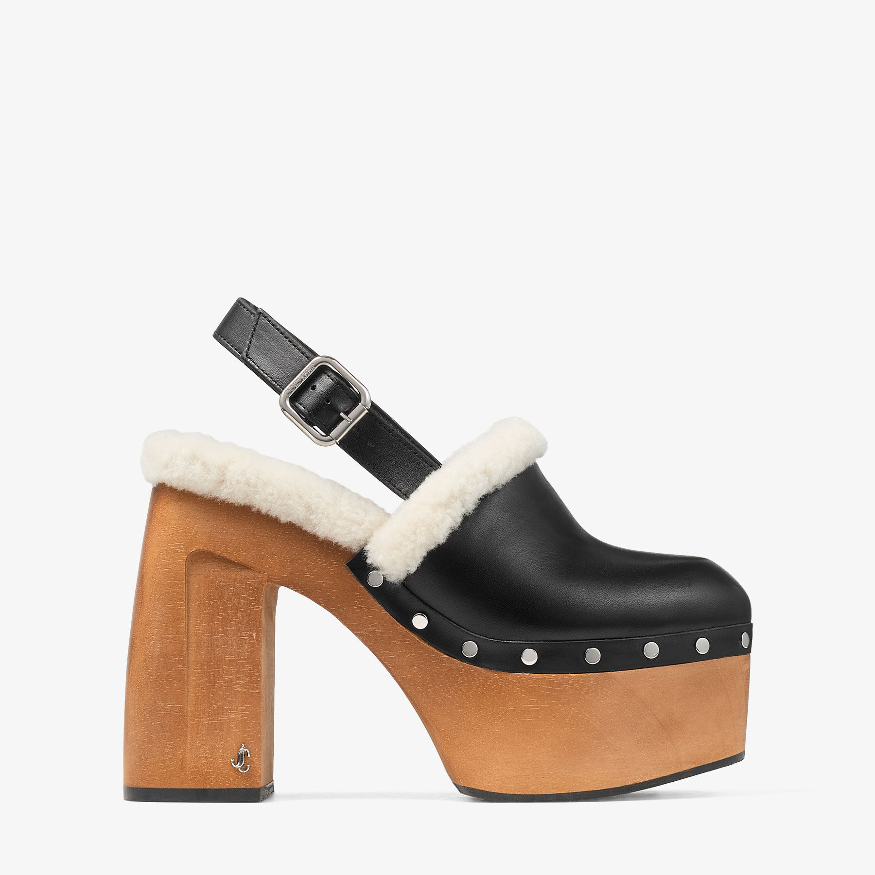 Alida Platform 135 | Black Shiny Calf Leather Slingbacks with