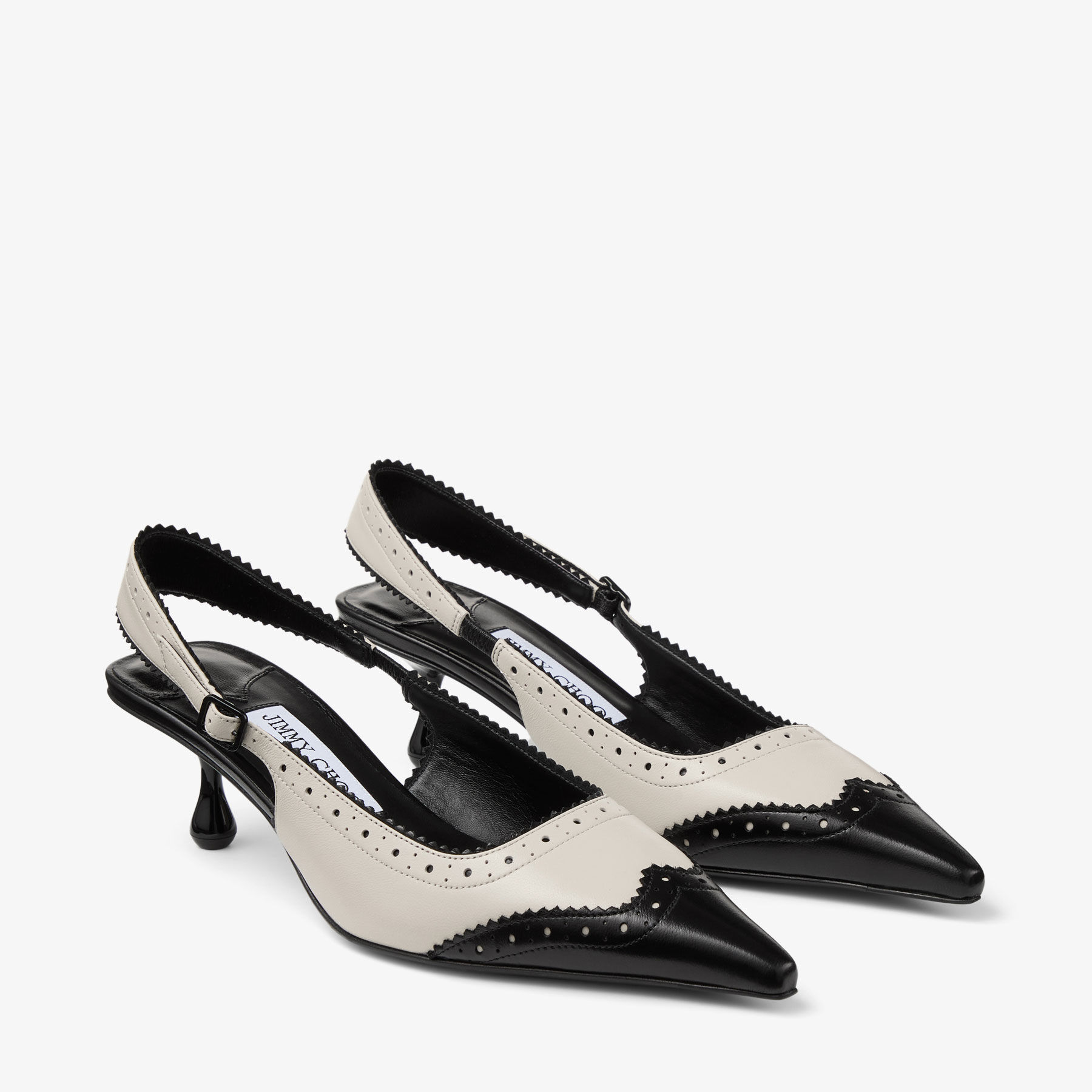 エミリー Amel 50 | Black and Bone Leather Slingbacks with Brogue Detailing