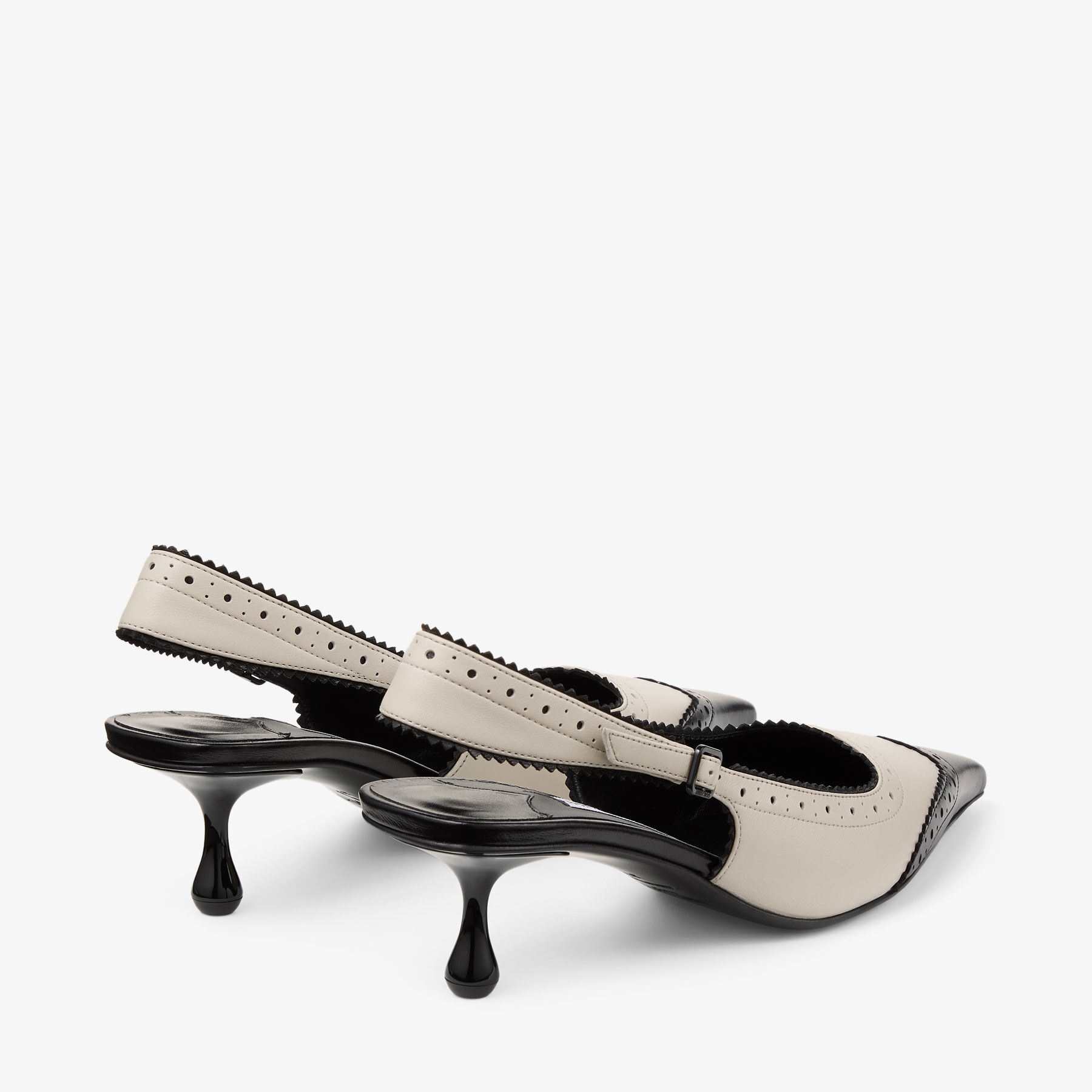 Amel 50 | Black and Bone Leather Slingbacks with Brogue Detailing