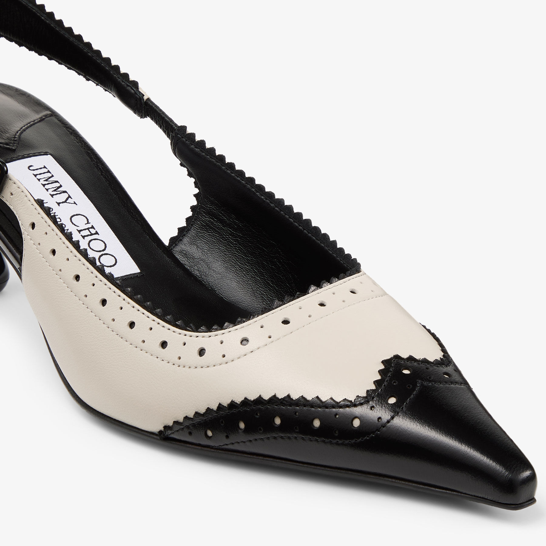 Amel 50 | Black and Bone Leather Slingbacks with Brogue Detailing