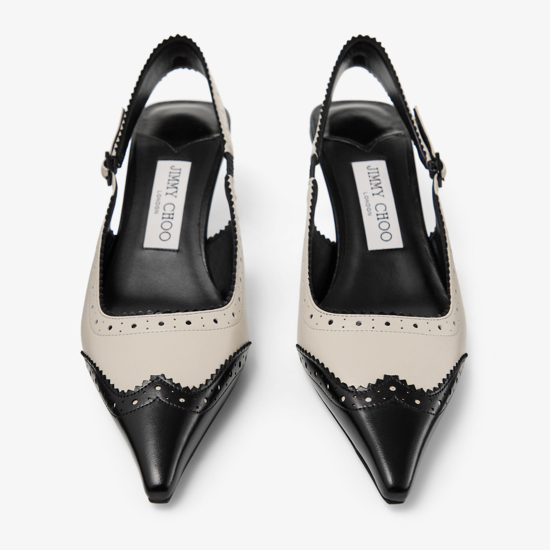 Amel 50 | Black and Bone Leather Slingbacks with Brogue Detailing