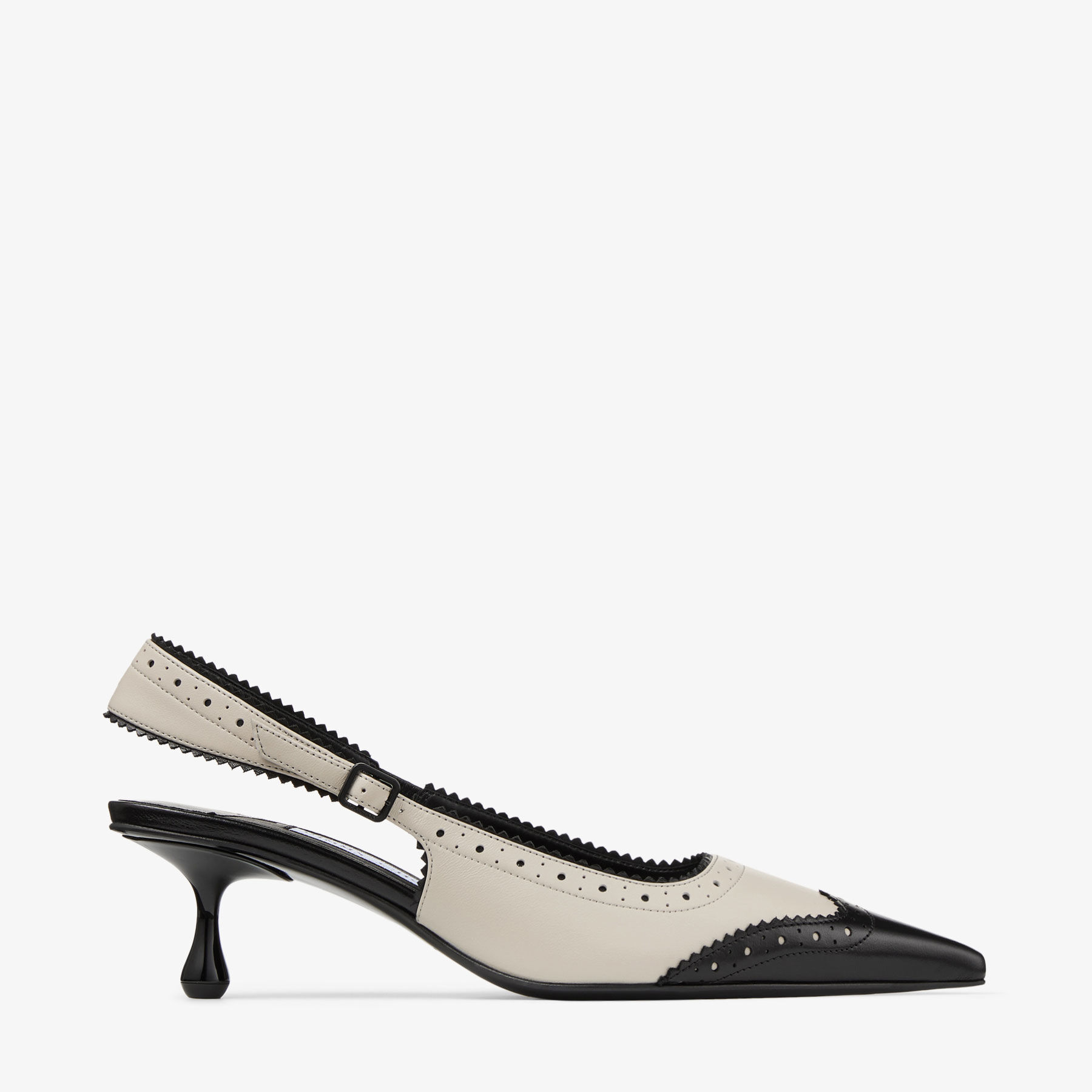 Amel 50 | Black and Bone Leather Slingbacks with Brogue Detailing