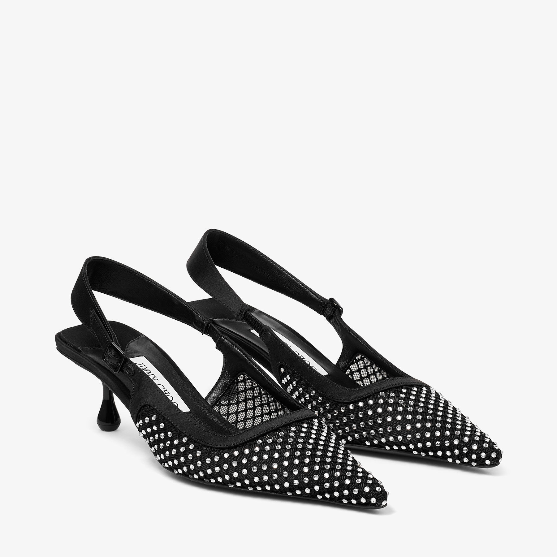 Amel 50 | Black Crystal Mesh & Satin Pumps | JIMMY CHOO Amel 50 | Black Crystal Mesh & Satin Pumps | JIMMY CHOO