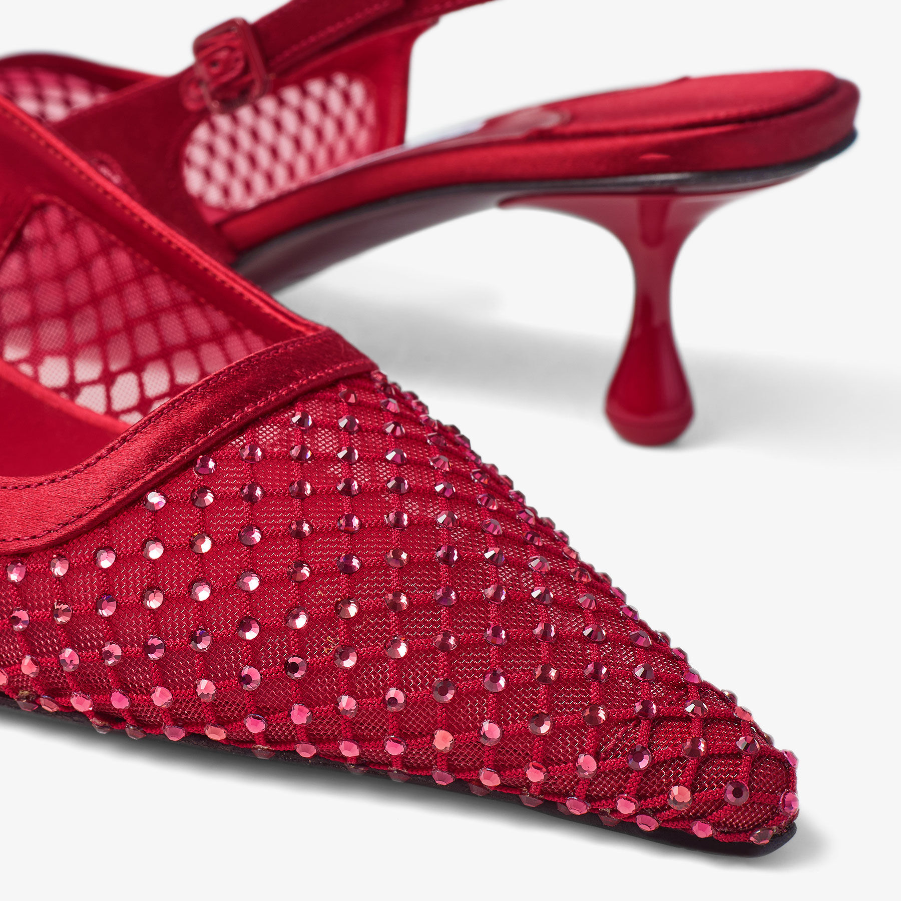 Amel 50 | Ruby Red Crystal Mesh and Satin Pumps | JIMMY CHOO