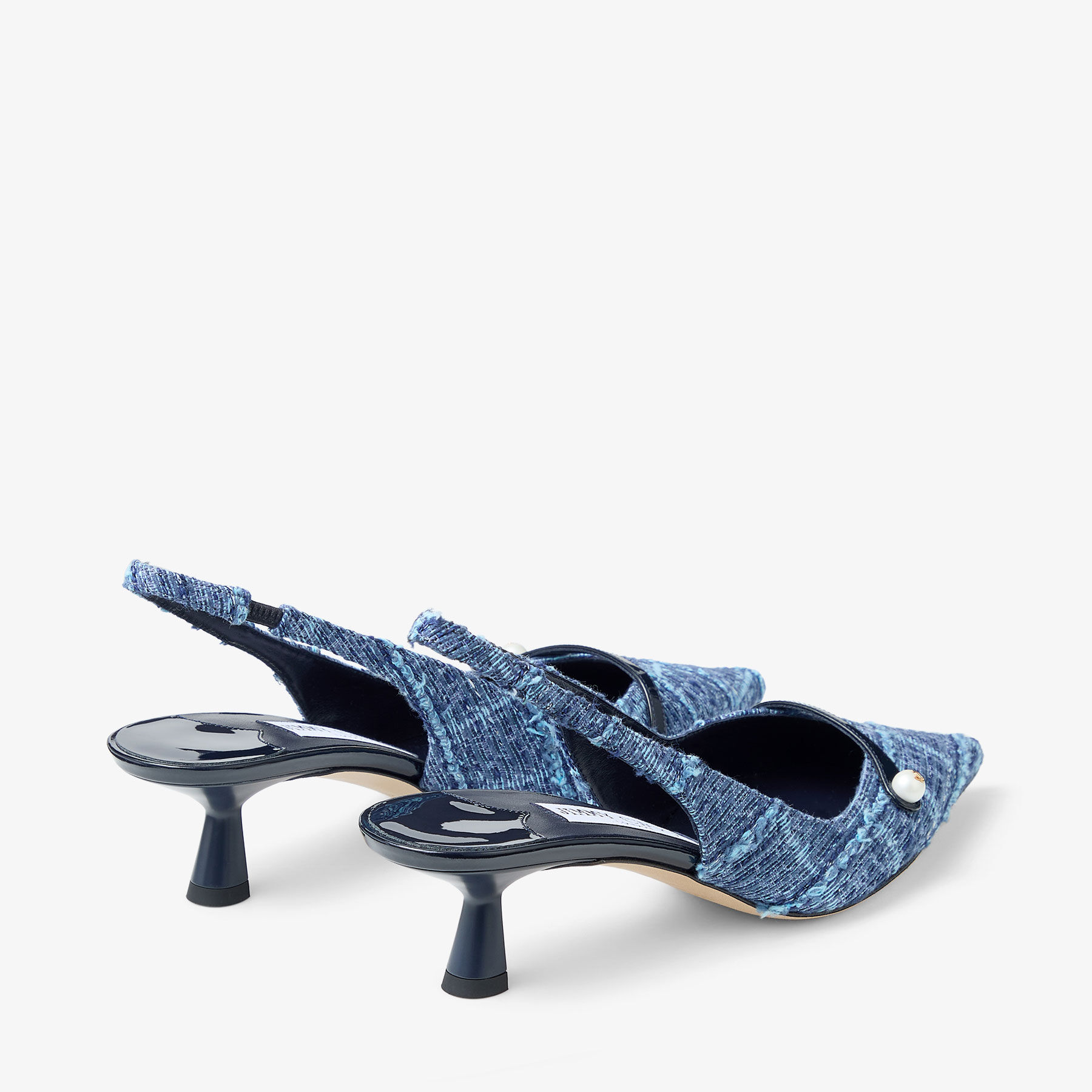 Amita 45 | Marine Crosshatch Denim and Patent Leather Slingbacks