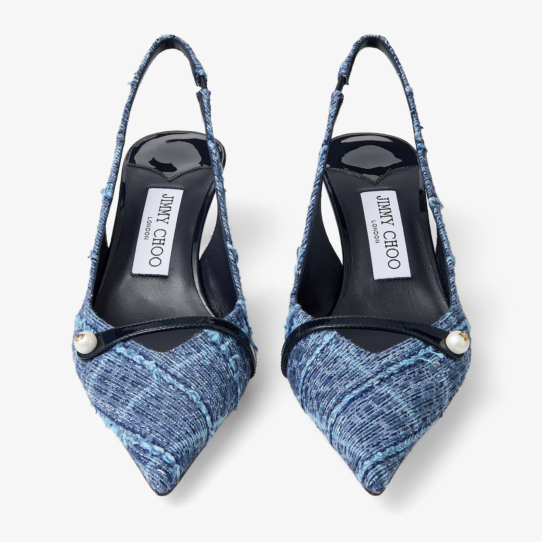 Amita 45 | Marine Crosshatch Denim and Patent Leather Slingbacks
