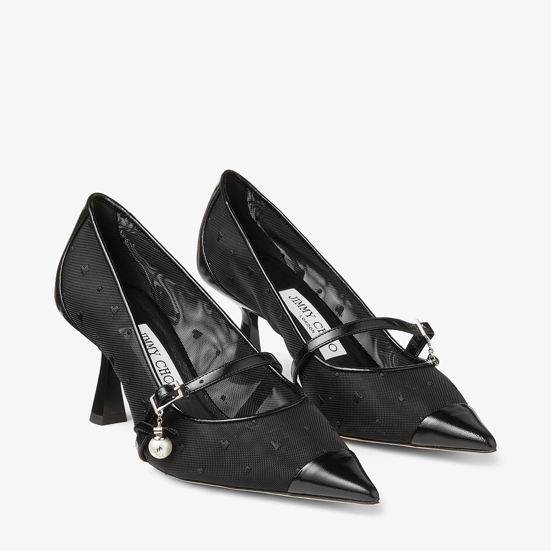 Aren Pump 65 | Black Spazzolato and Heart Mesh Pumps with