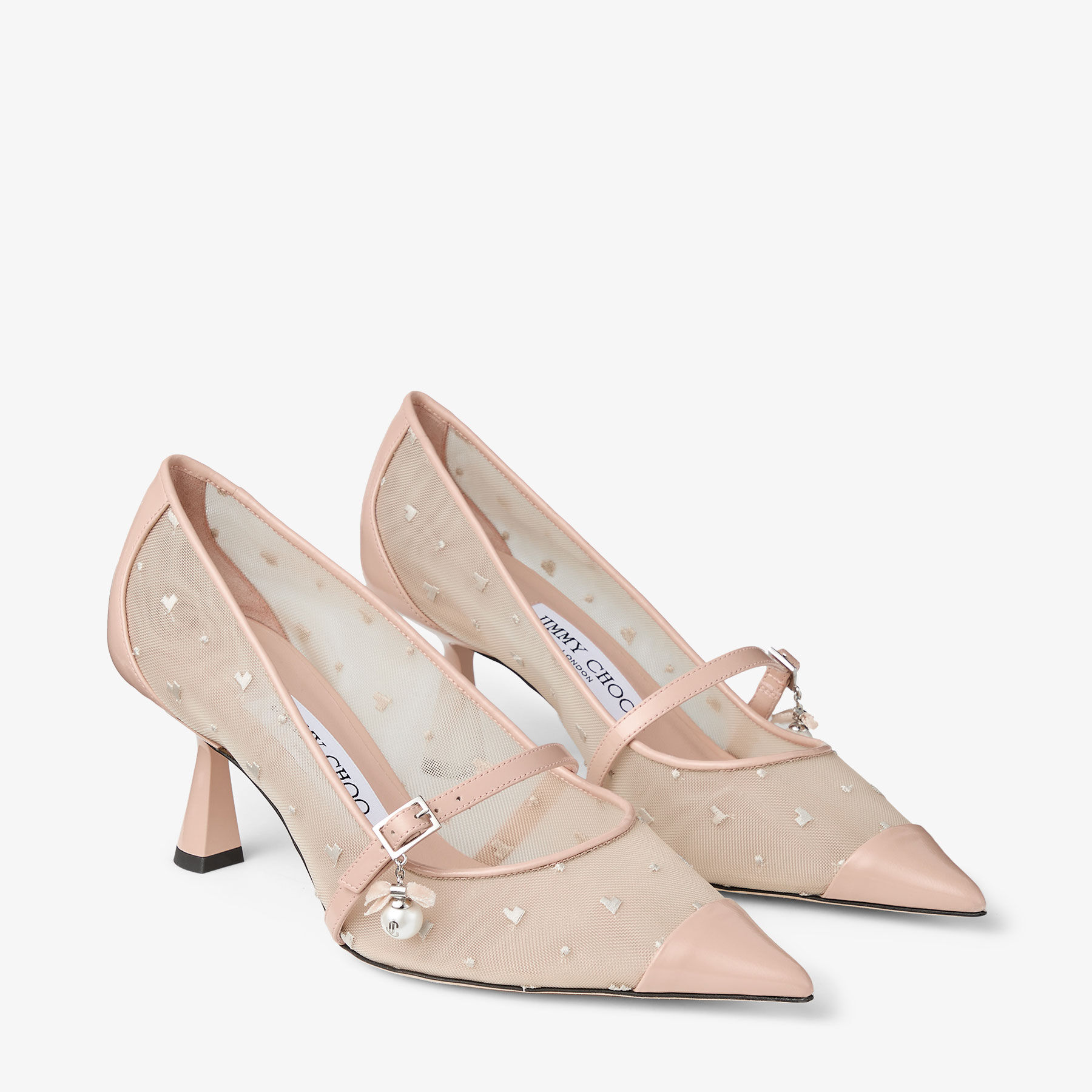 Aren Pump 65 | Macaron Leather and Heart Mesh Pumps with Pearl