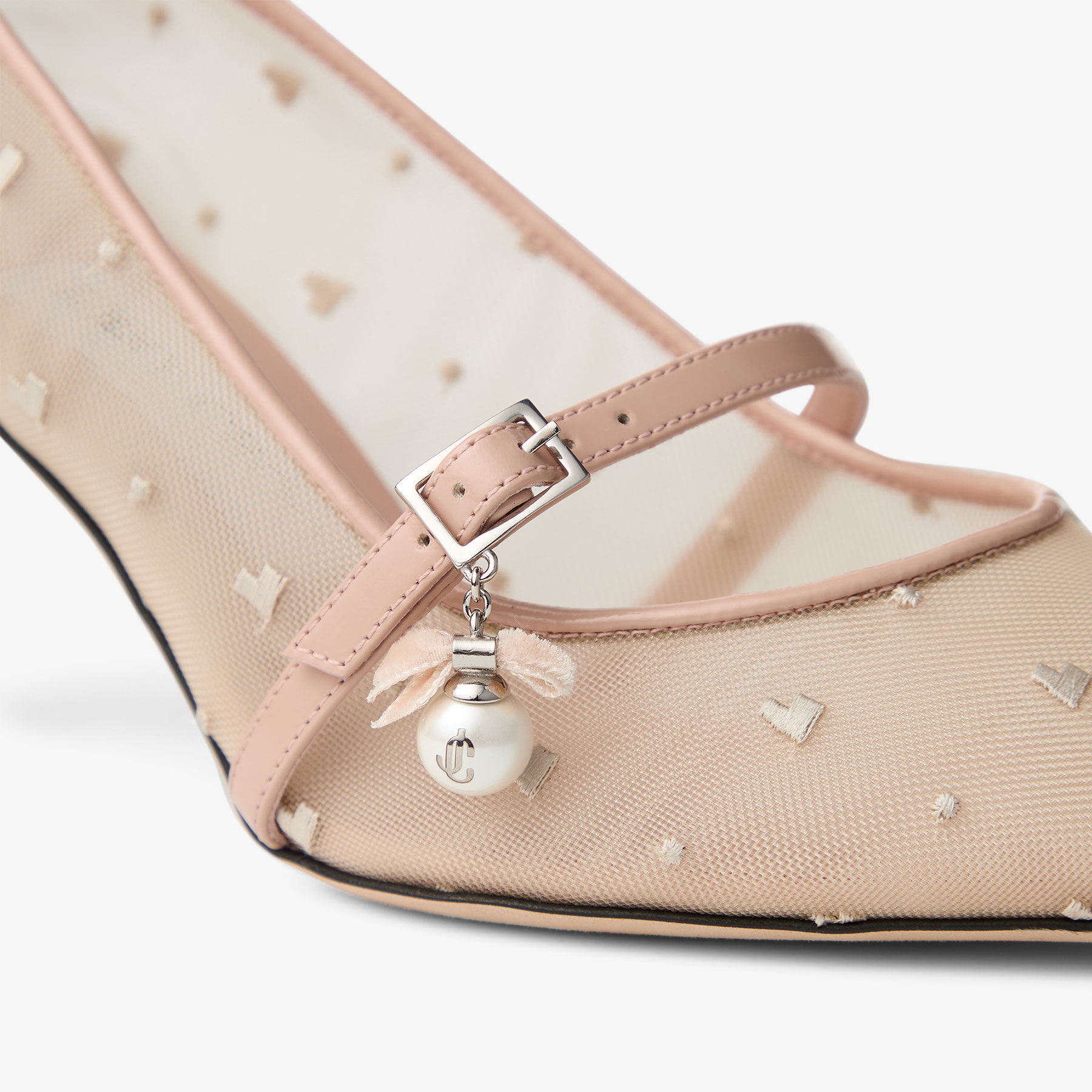 Aren Pump 65 | Macaron Leather and Heart Mesh Pumps with Pearl