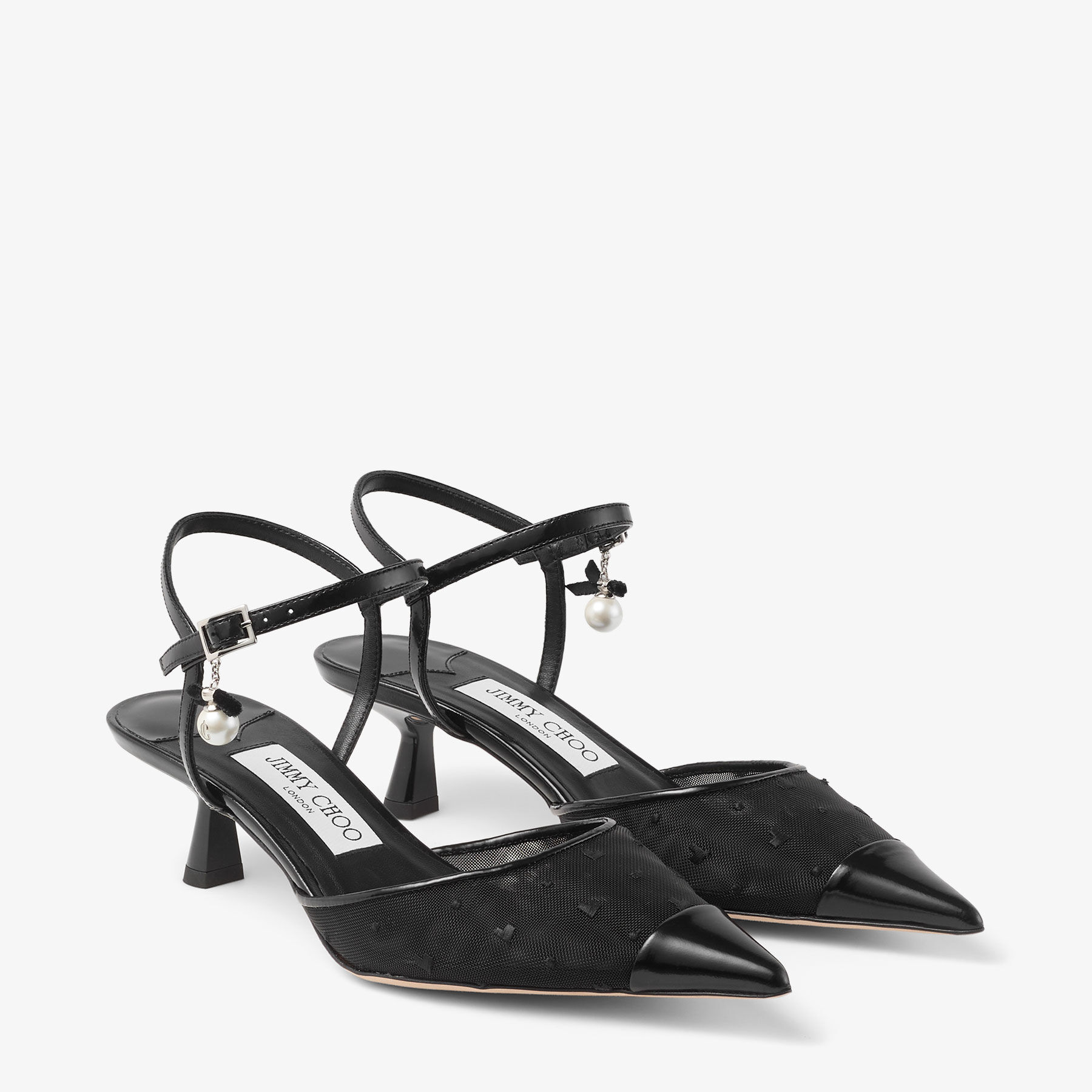 Aren Slingback 45 | Black Spazzolato and Heart Mesh Slingbacks