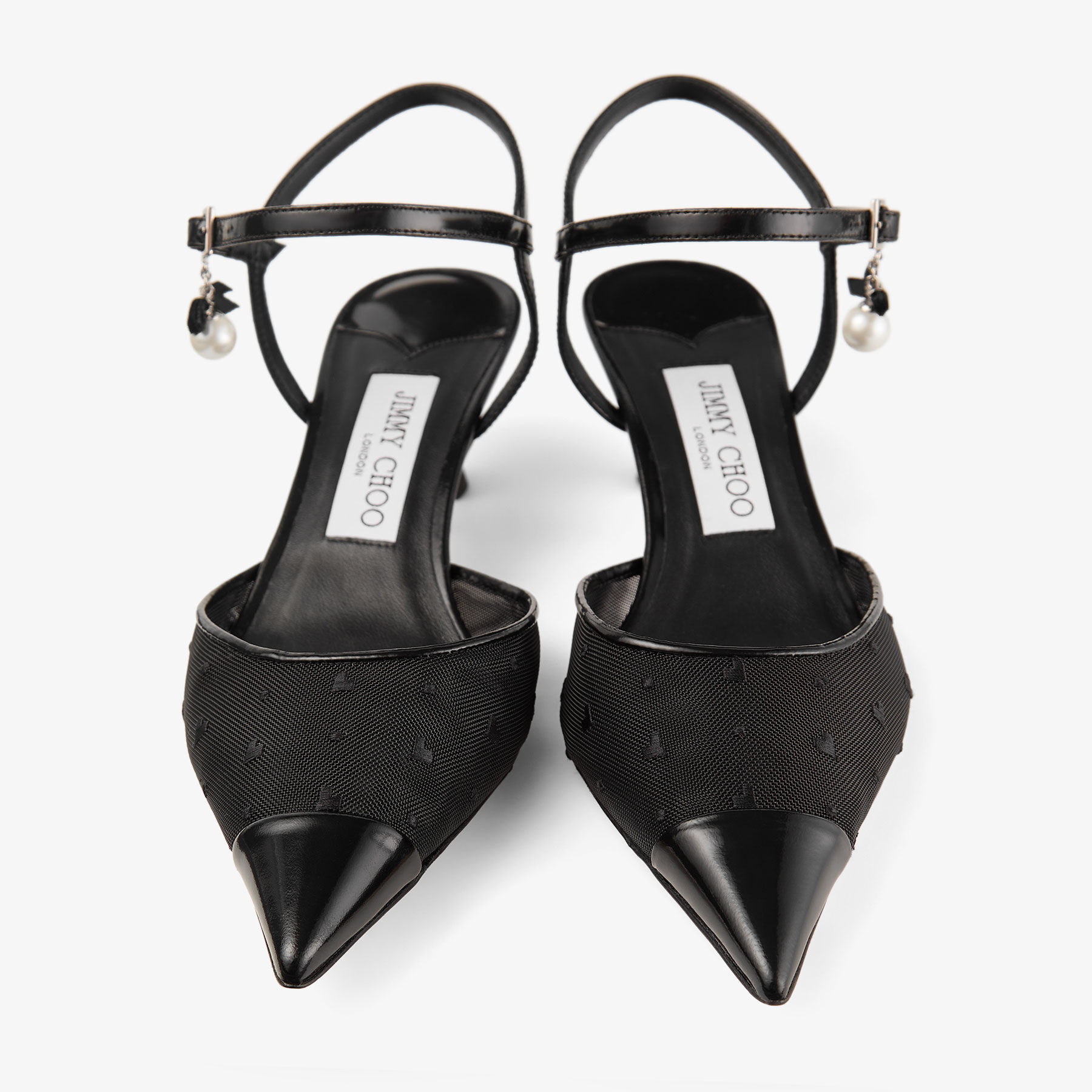 Aren Slingback 45 | Black Spazzolato and Heart Mesh Slingbacks