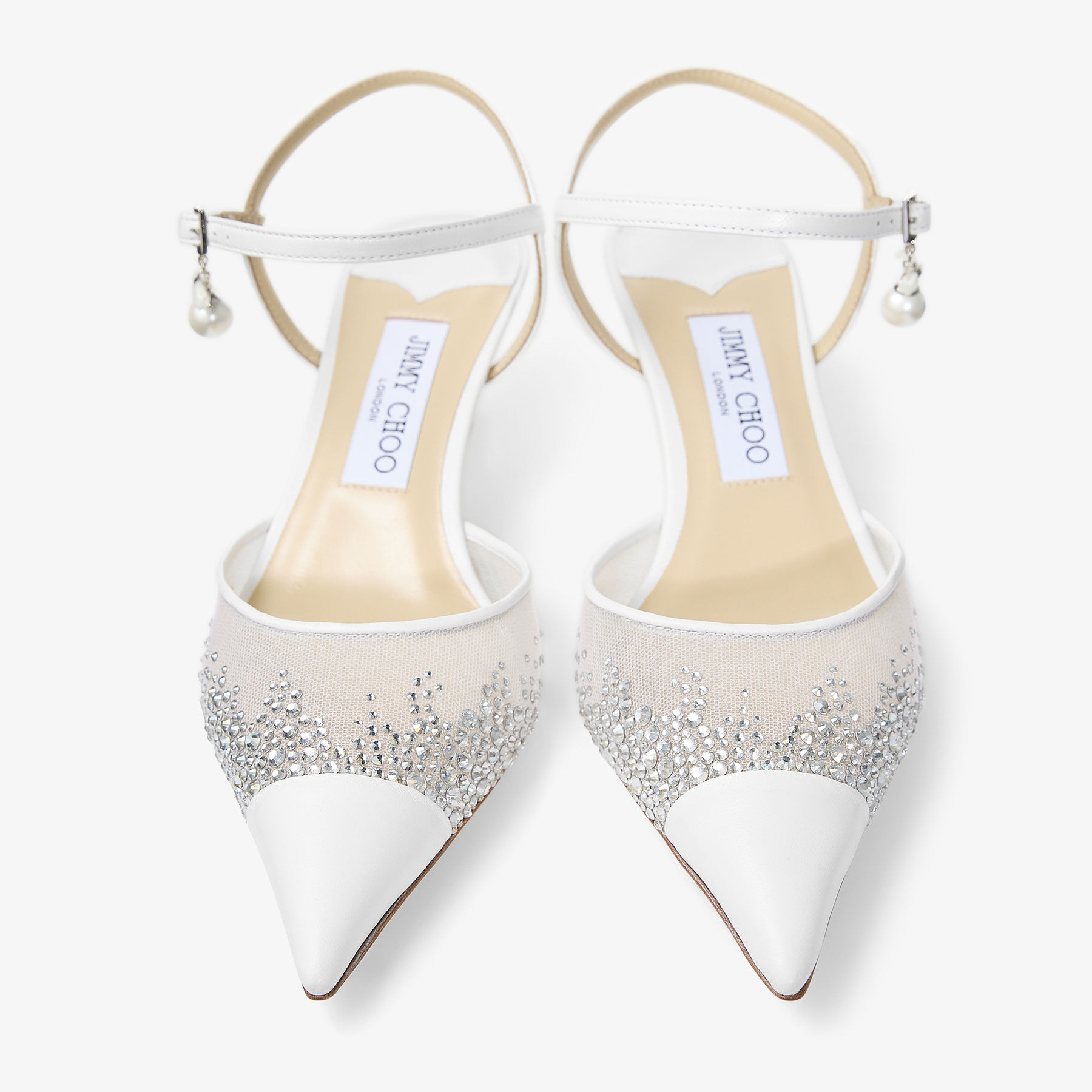 Aren Sling Back 45 | White Crystal Mesh Slingbacks with
